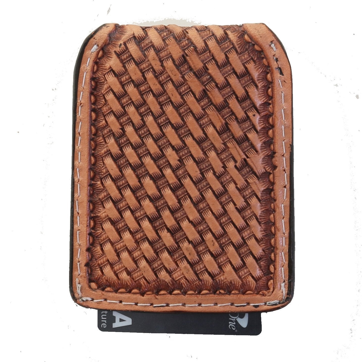 Fmmc02 - Natural Leather Tooled Flat Magnetic Money Clip Wallet