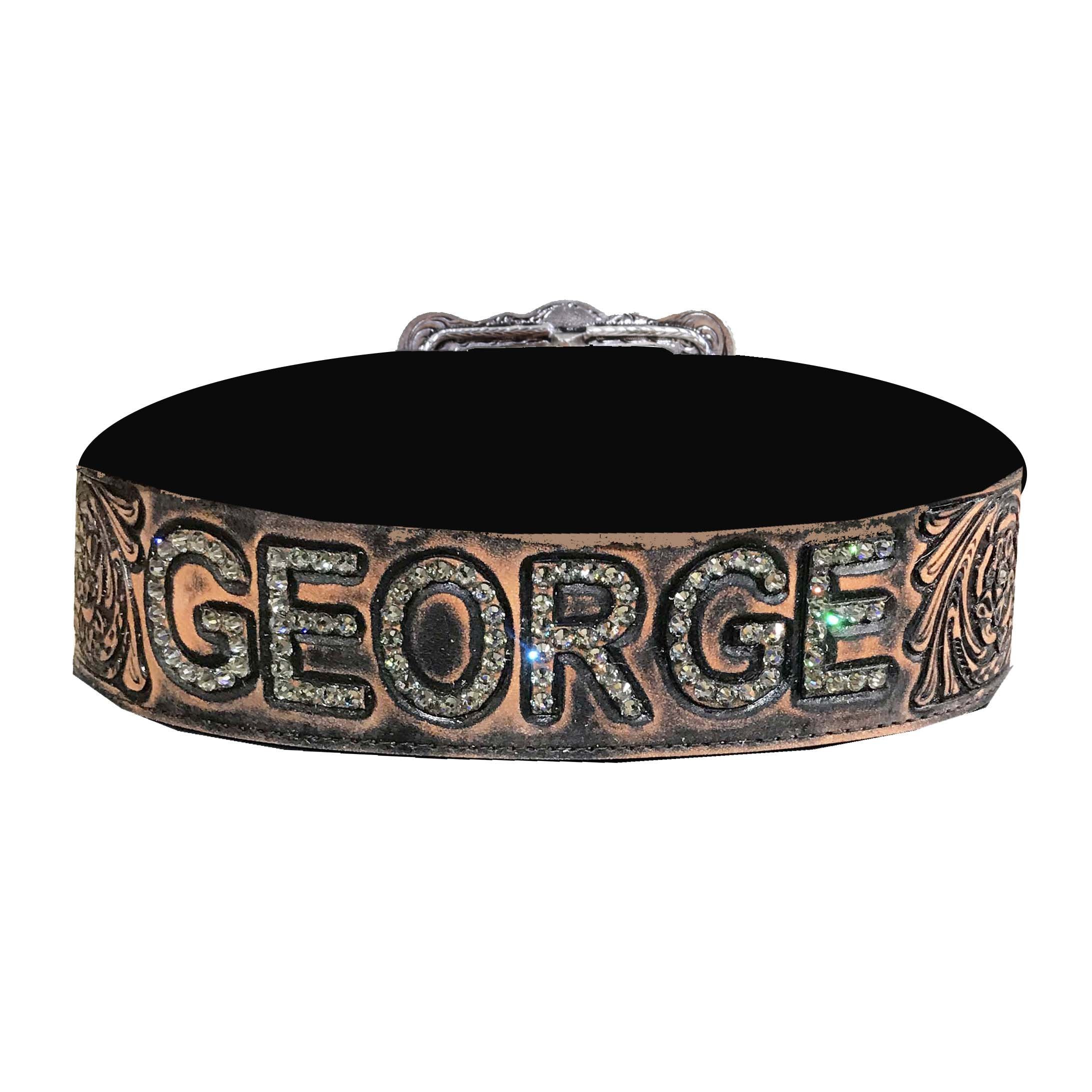 B1089 - Brown Vintage Crystal Name Belt Belt