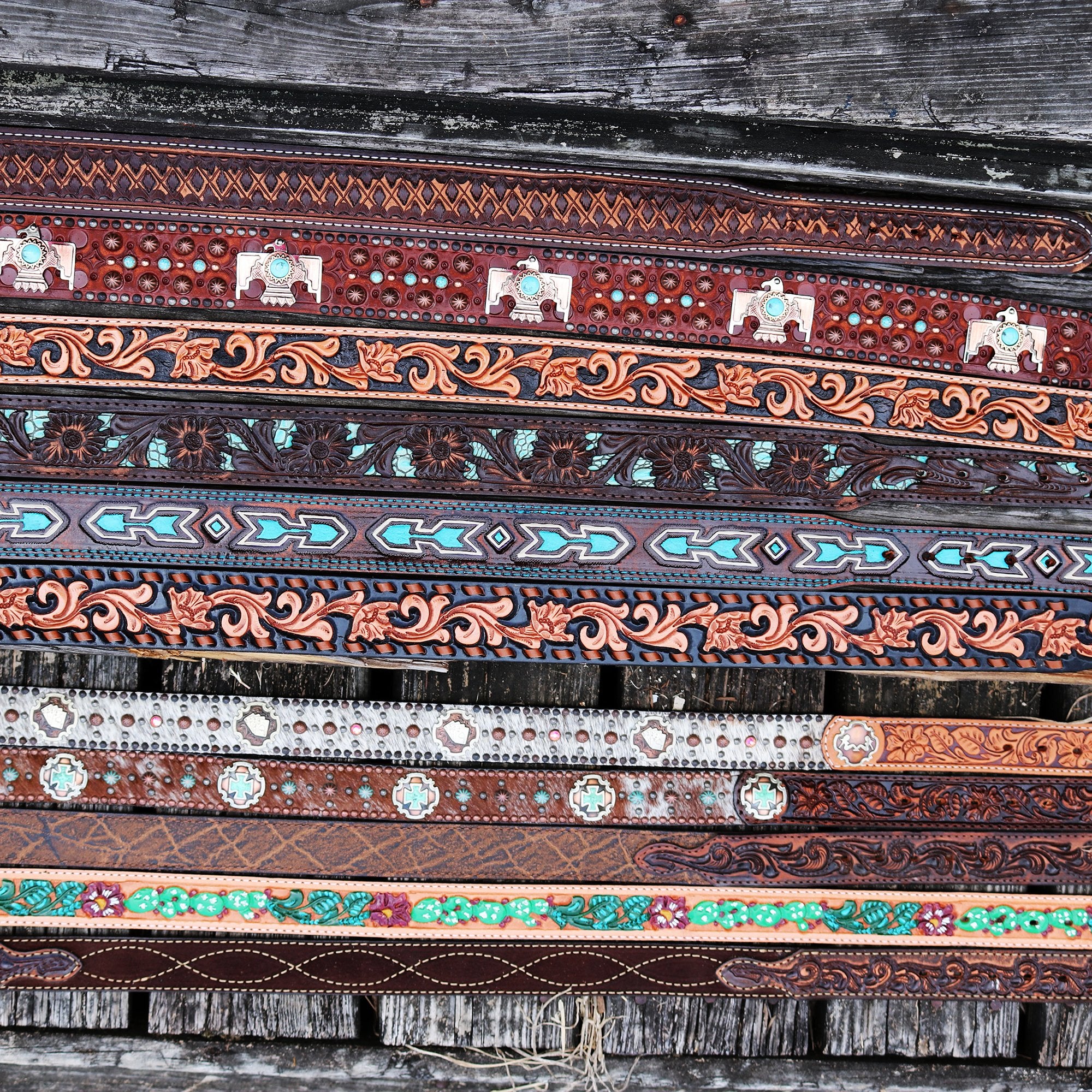 B949 - Mahogany Vintage Studded Belt Belt
