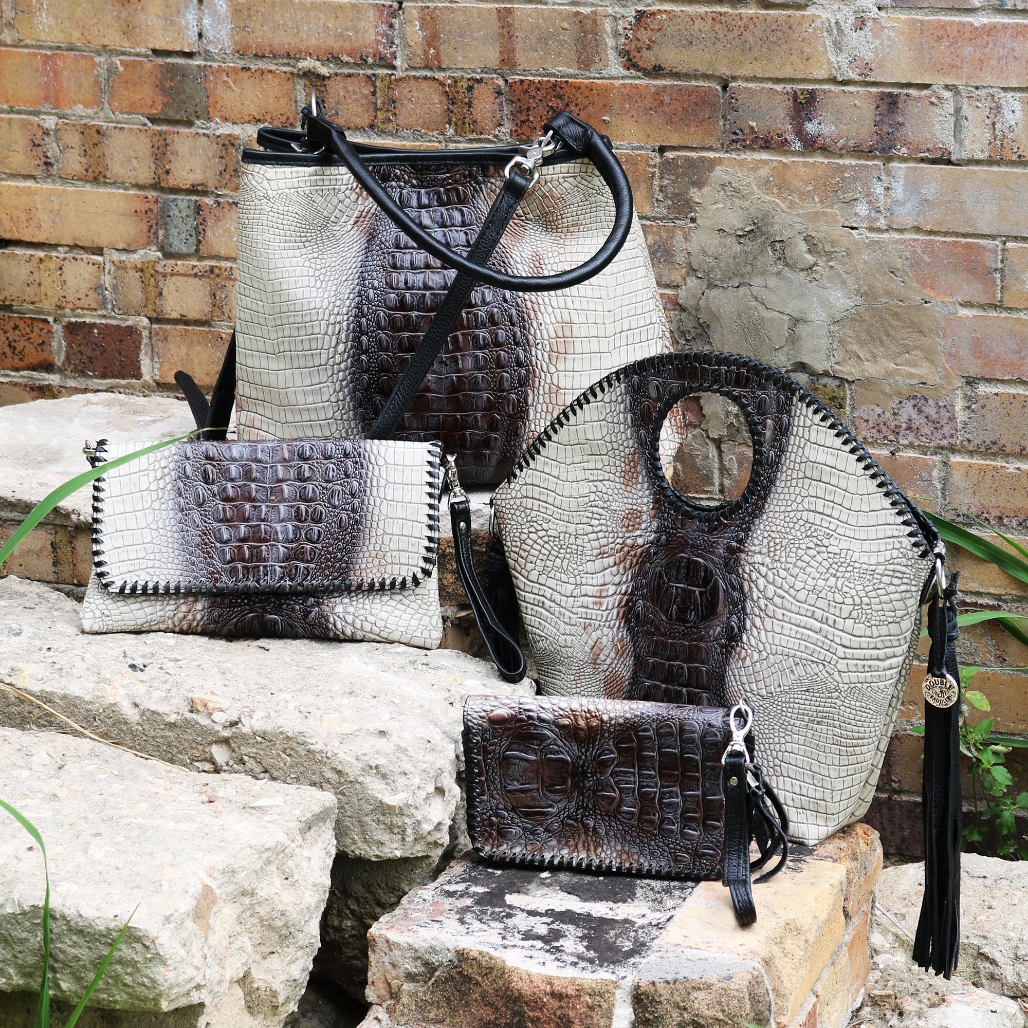 Bol05 - Zebra Crocodile Print Leather Bolsa Bag Handbag