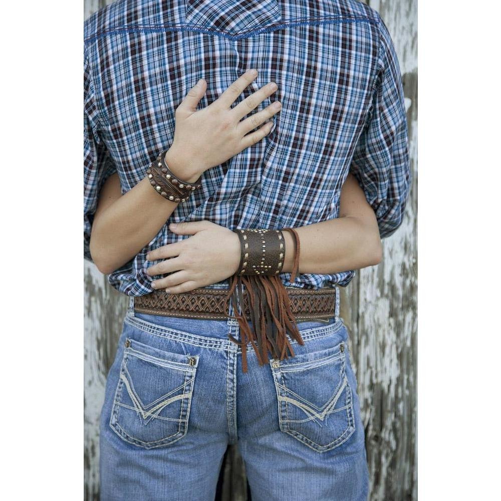 Cuf11/203 - 1-1/2 Brown Vintage Feather Tooled Cuff Jewelry