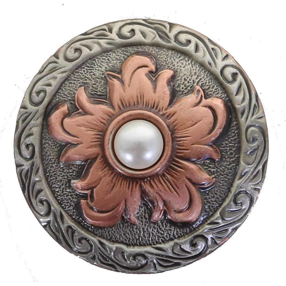 C1587 - Copper Floral Antique Silver Crystal Concho Concho