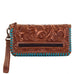 Lzw16A - Sunflower Tooled Pecan Vintage Ladies Zipper Wallet Wallet