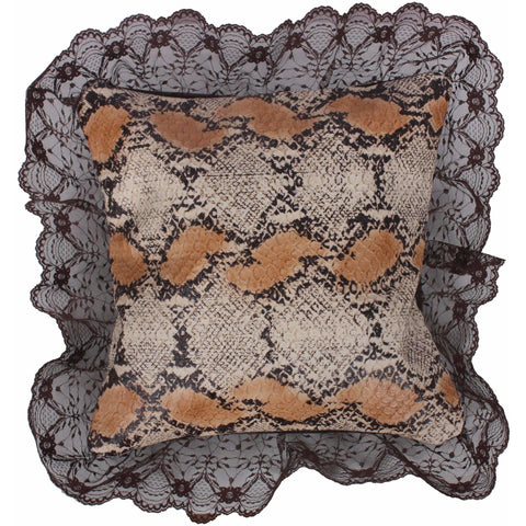 Clearance - Python Print Leather And Lace Pillow Pil16