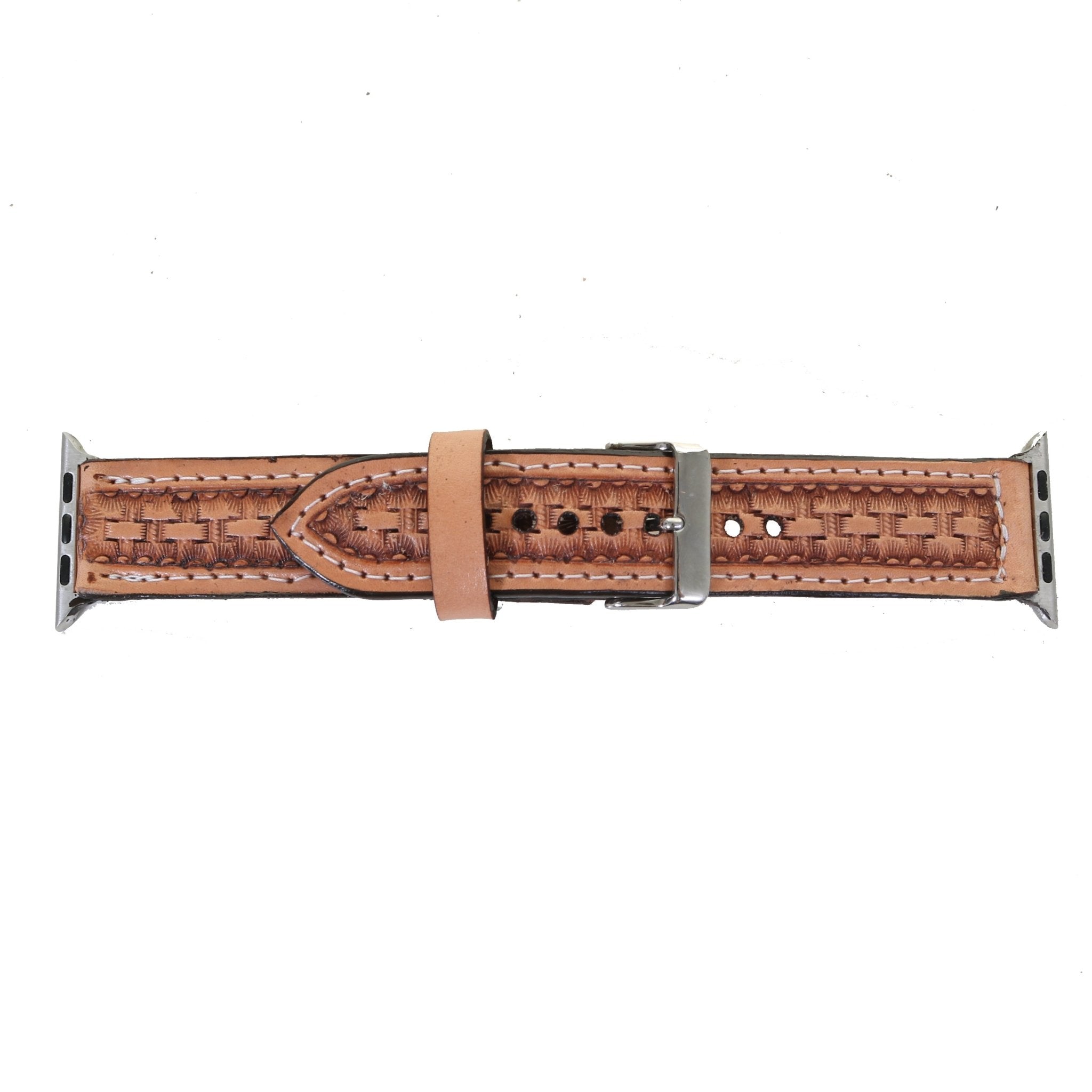 AWB06 - Basketweave Tooled Apple Watch Band - Double J Saddlery