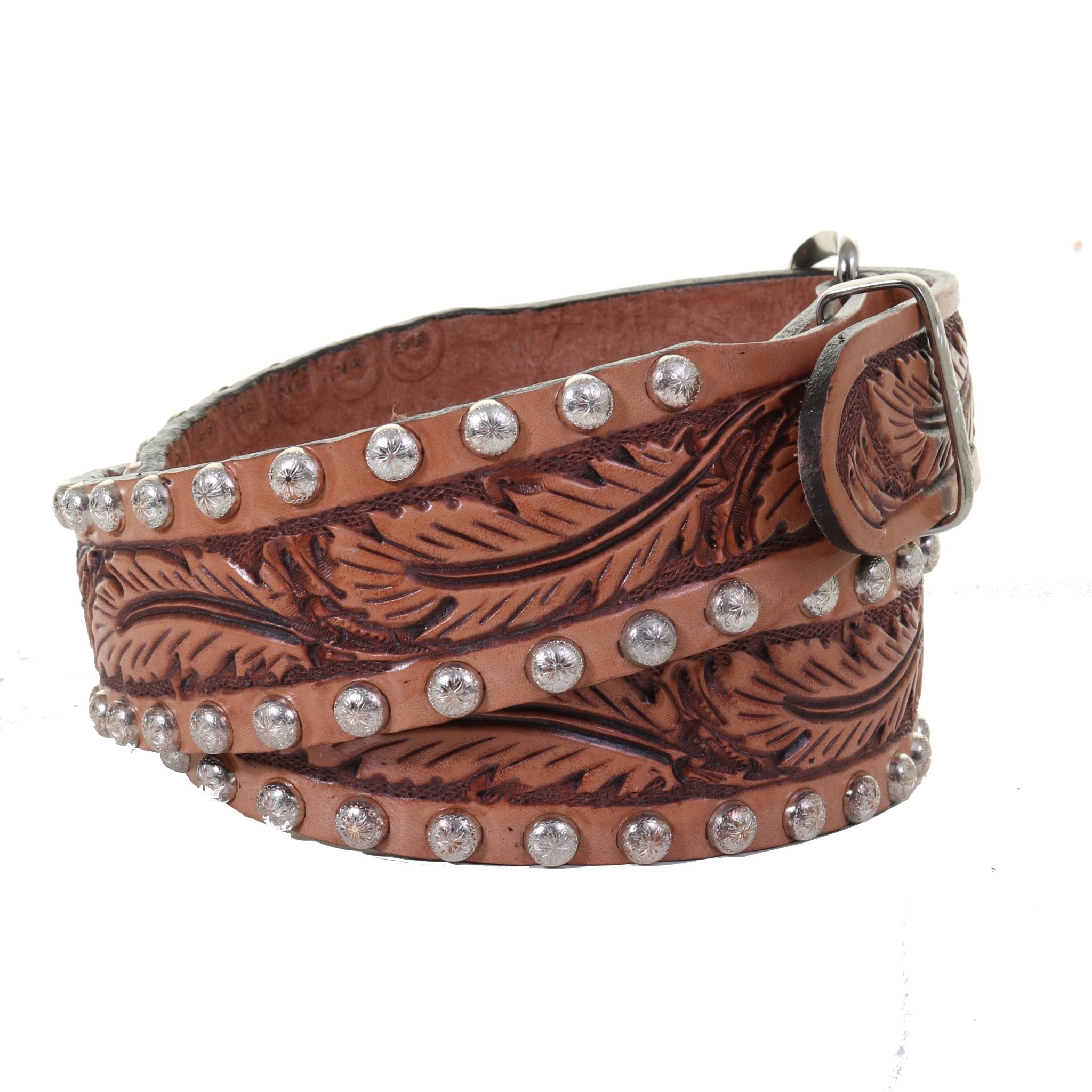 B112 - Natural Feather Tooled Belt - Double J Saddlery