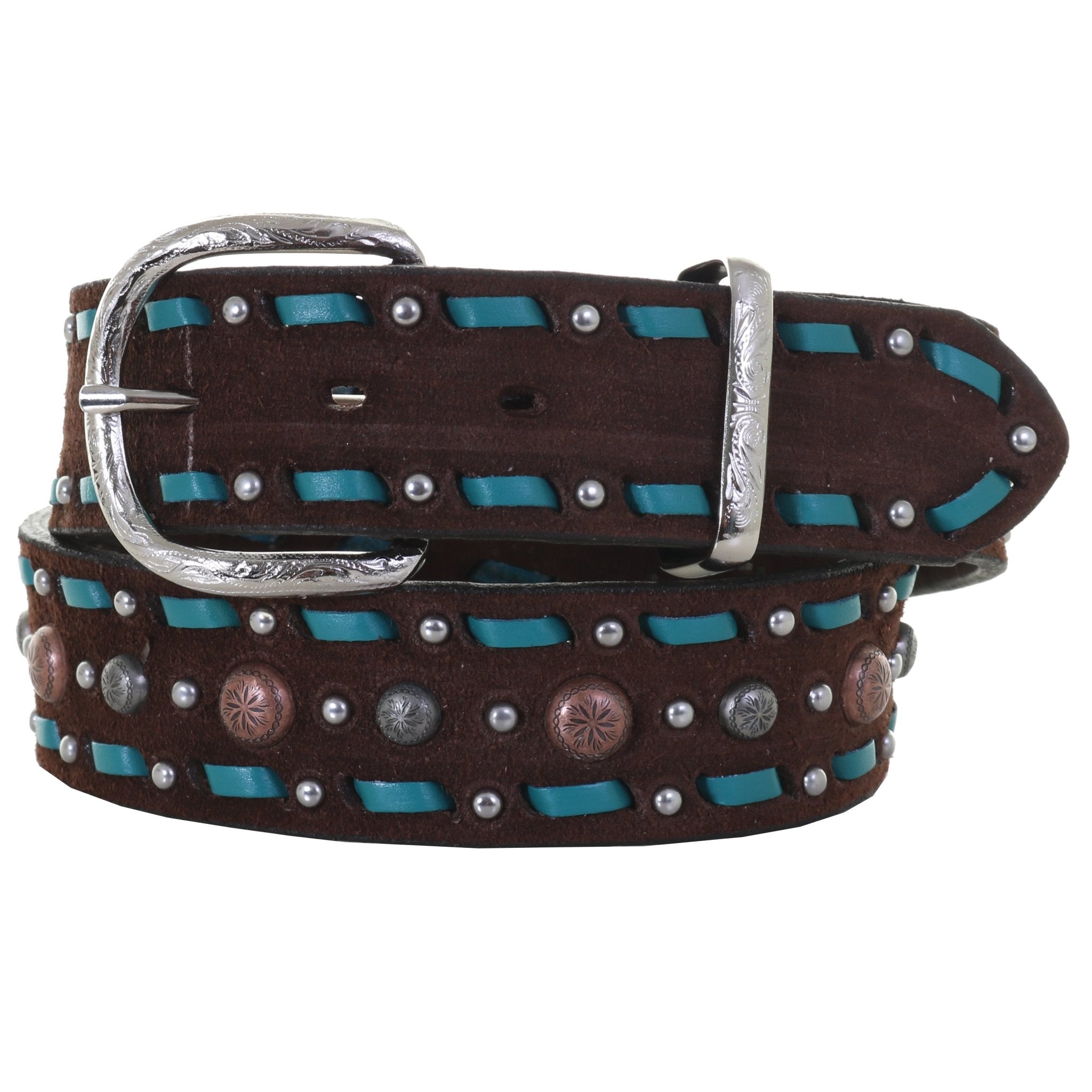 B1129 - Brown Rough Out Buck Stitched Leather Belt - Double J Saddlery