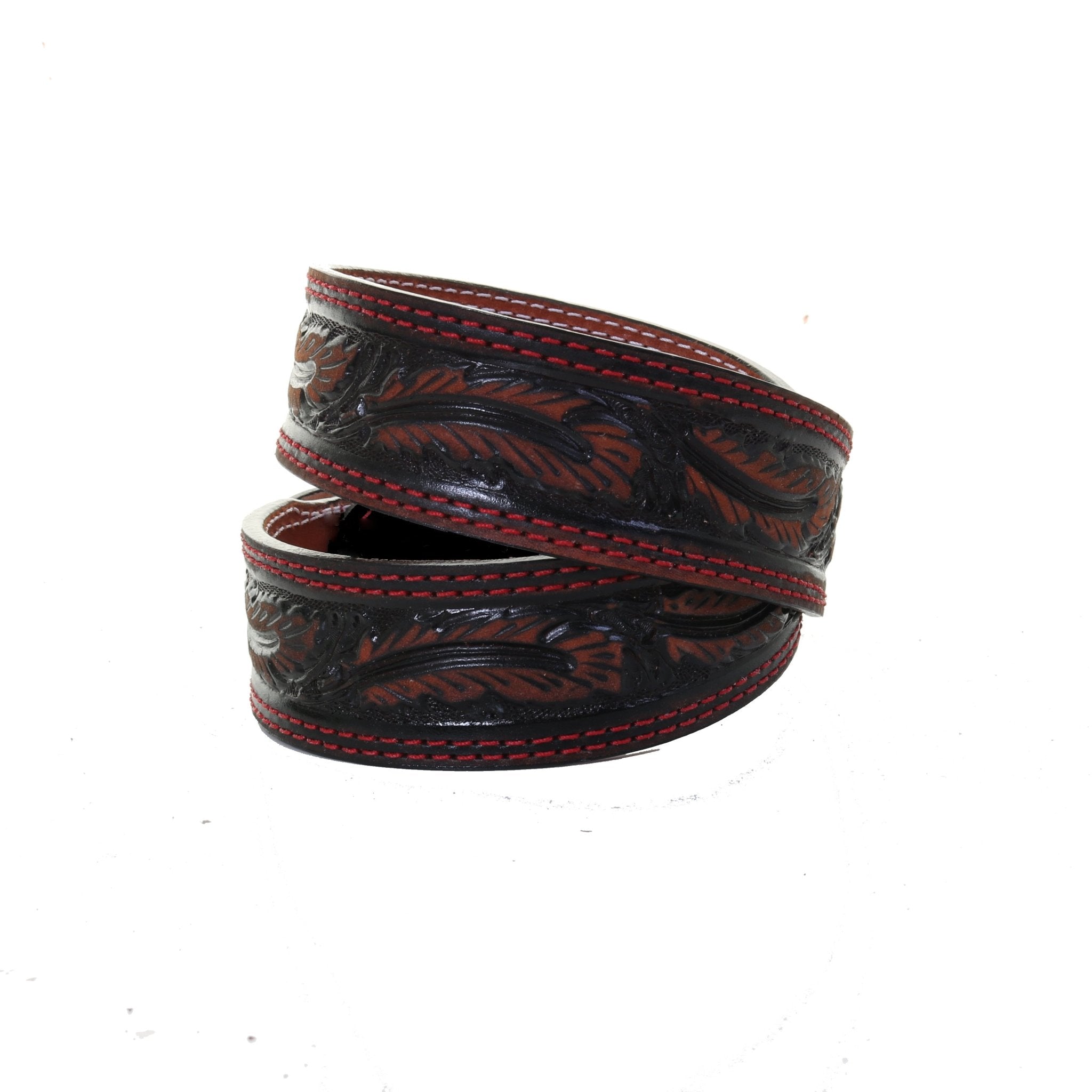 B1142 - Black Vintage Feather Tooled Belt - Double J Saddlery