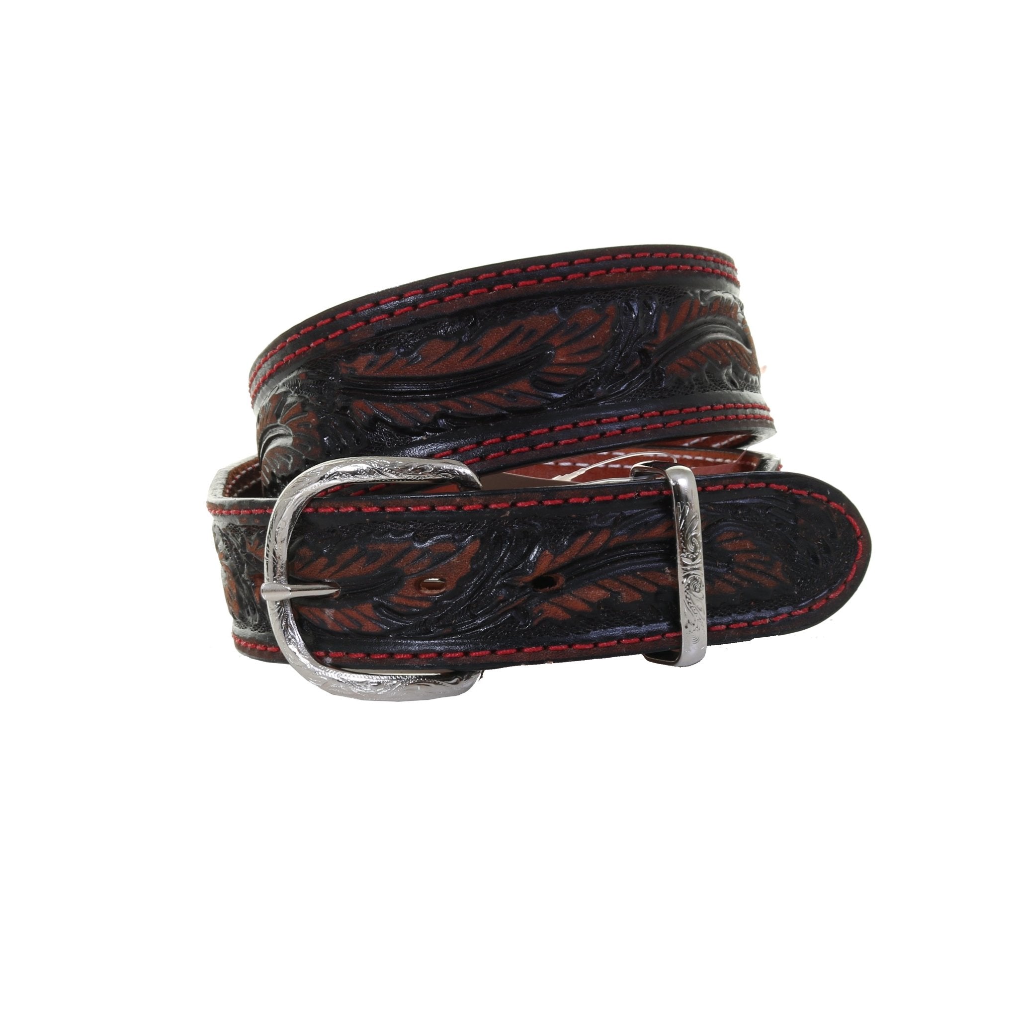 B1142 - Black Vintage Feather Tooled Belt - Double J Saddlery