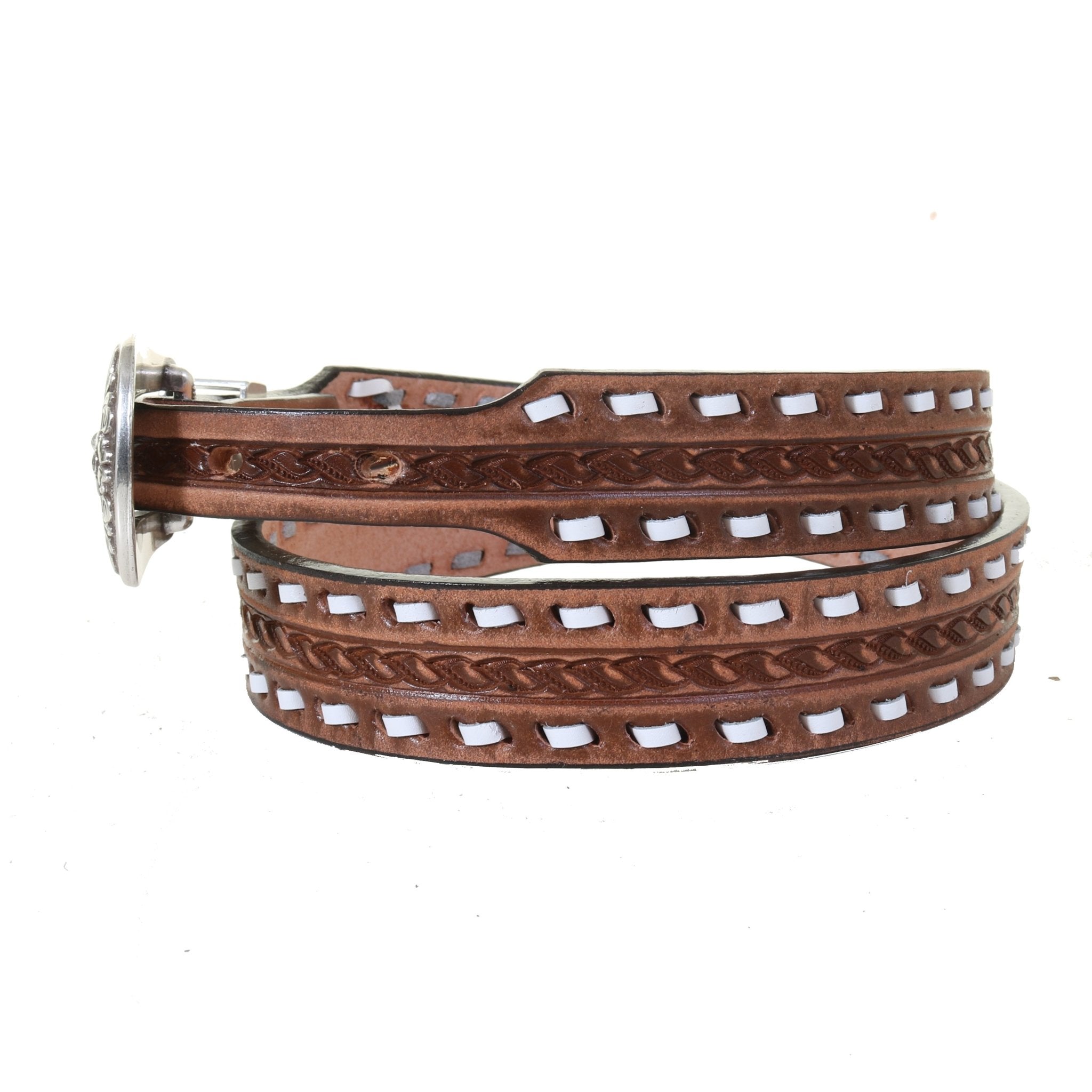 B1160 - Pecan Vintage Tooled Narrow Belt - Double J Saddlery