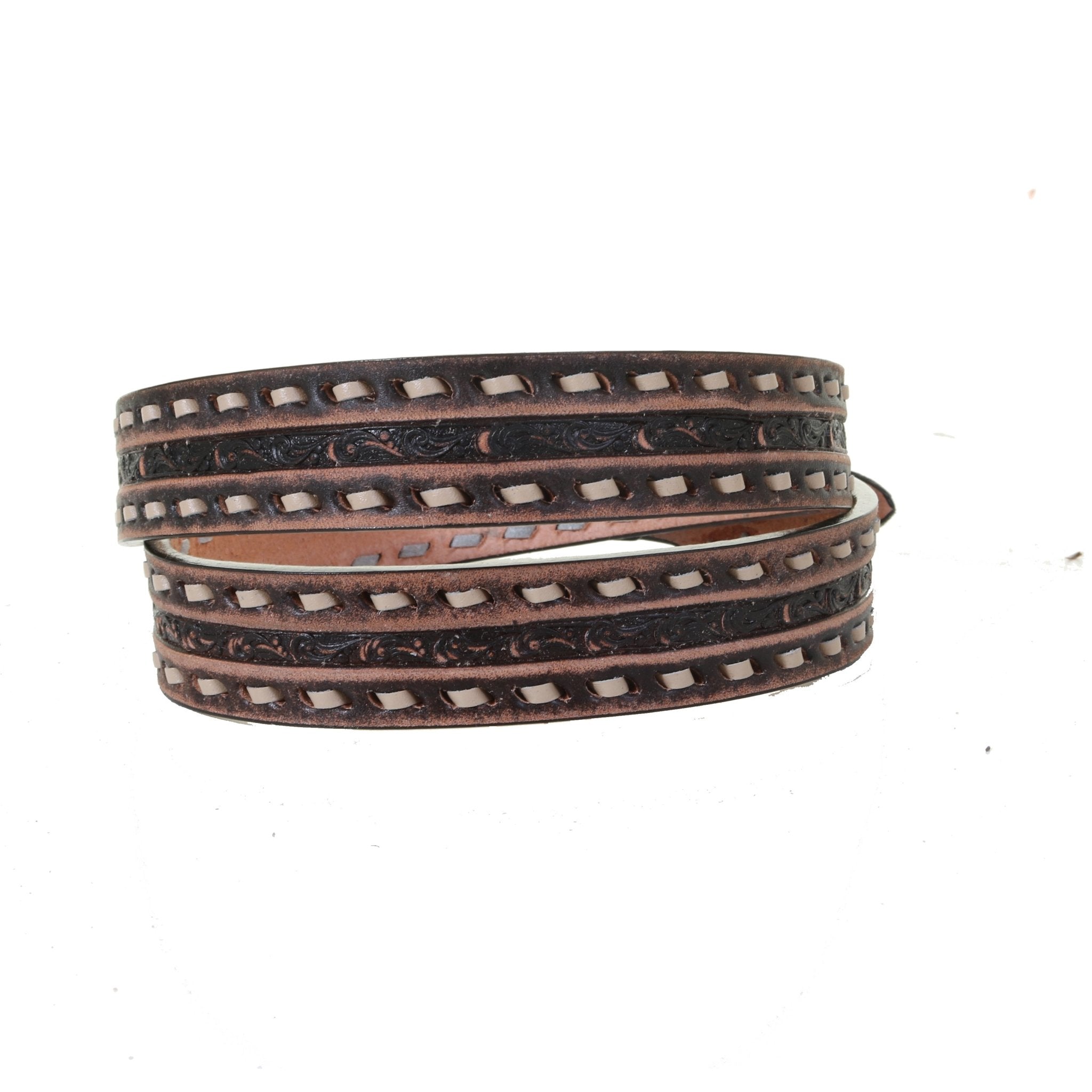 B1161 - Brown Vintage Tooled Narrow Belt - Double J Saddlery