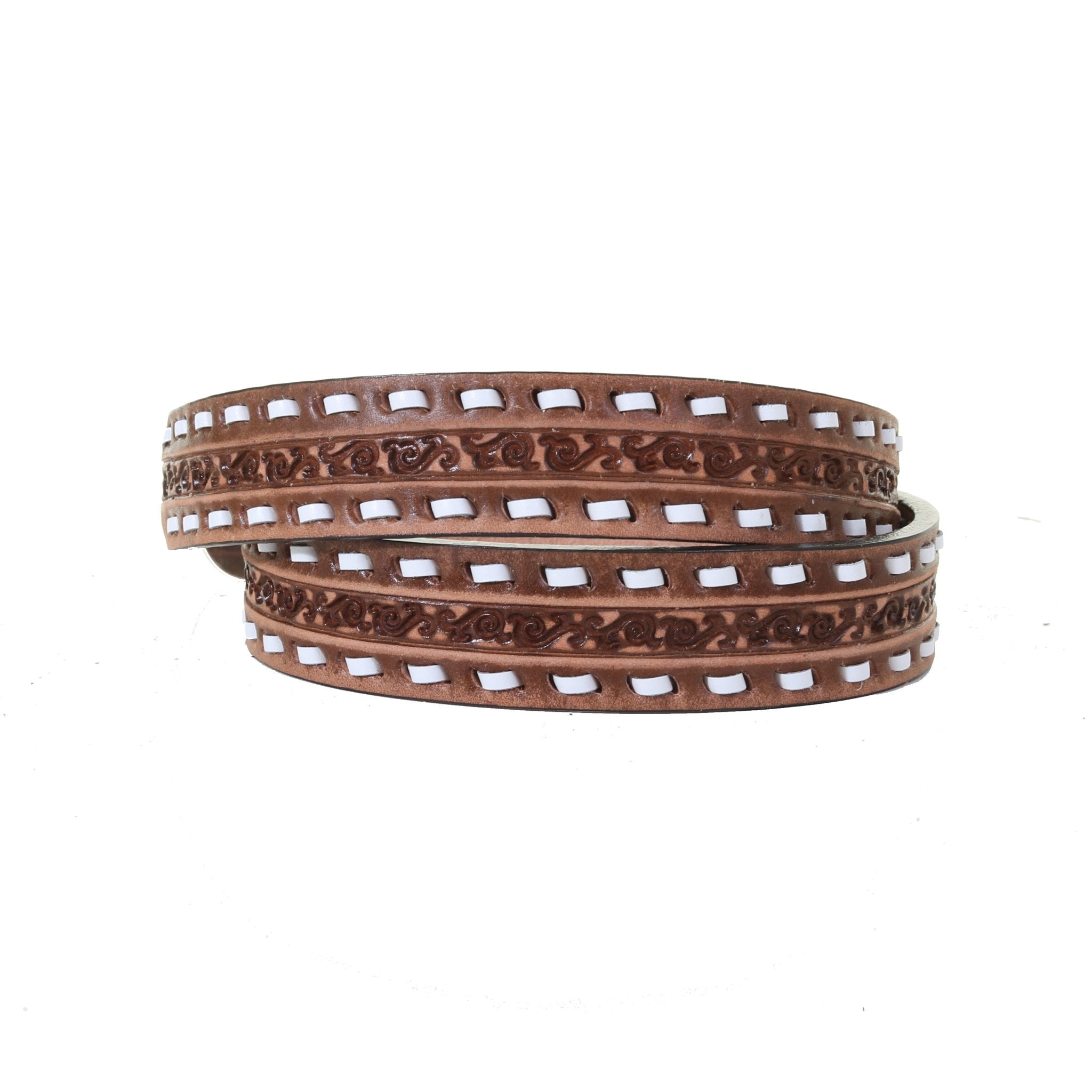 B1164 - Pecan Vintage Tooled Narrow Belt - Double J Saddlery