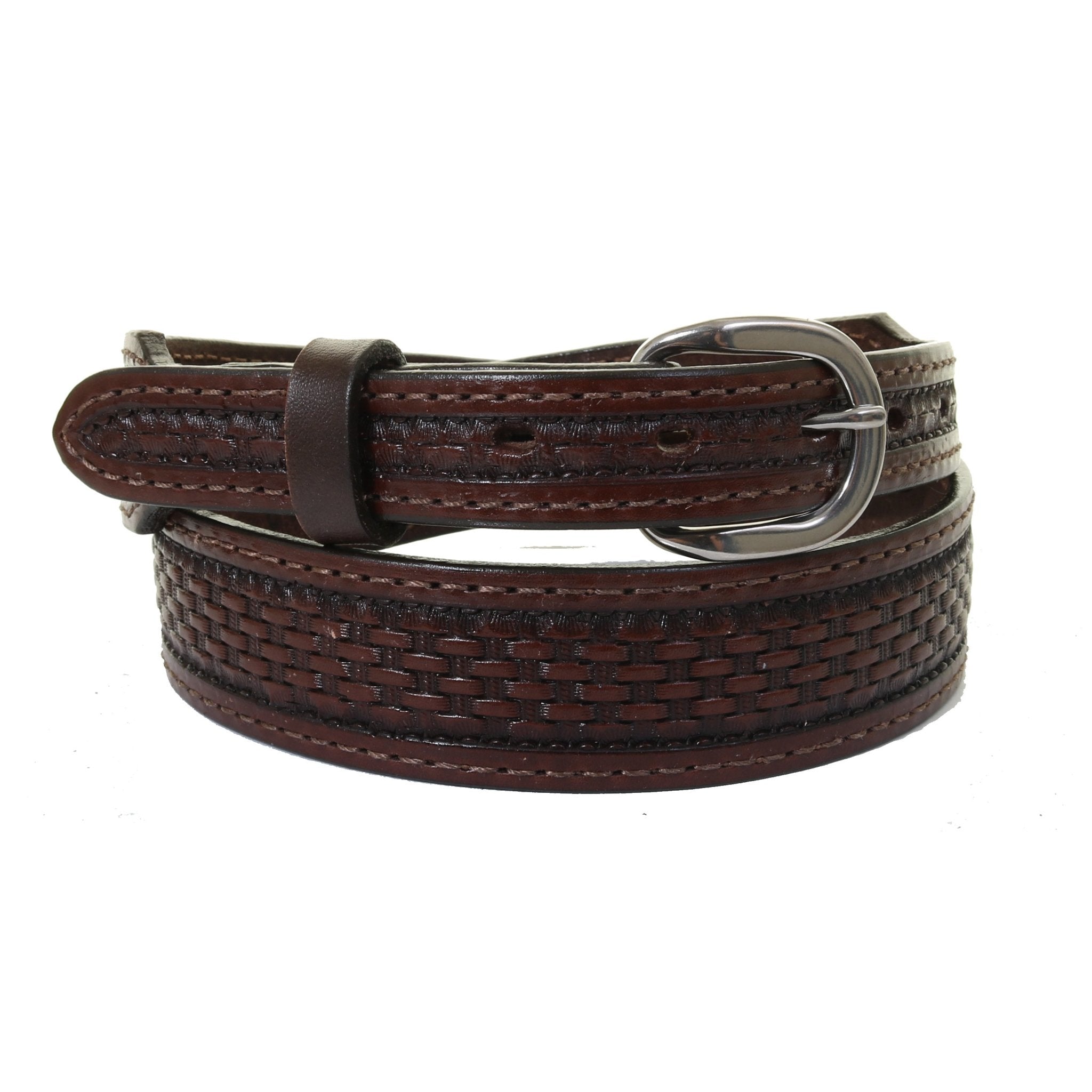 B1165 - Brown Basket Weave Tooled Belt - Double J Saddlery