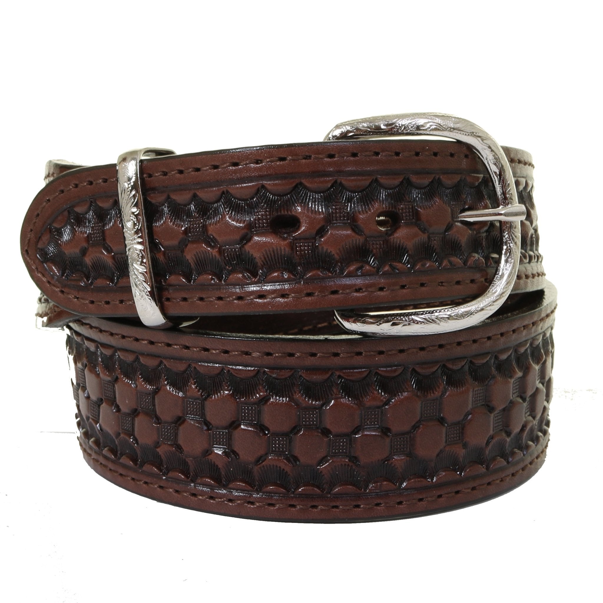 B1167 - Brown Honey Comb Tooled Belt - Double J Saddlery