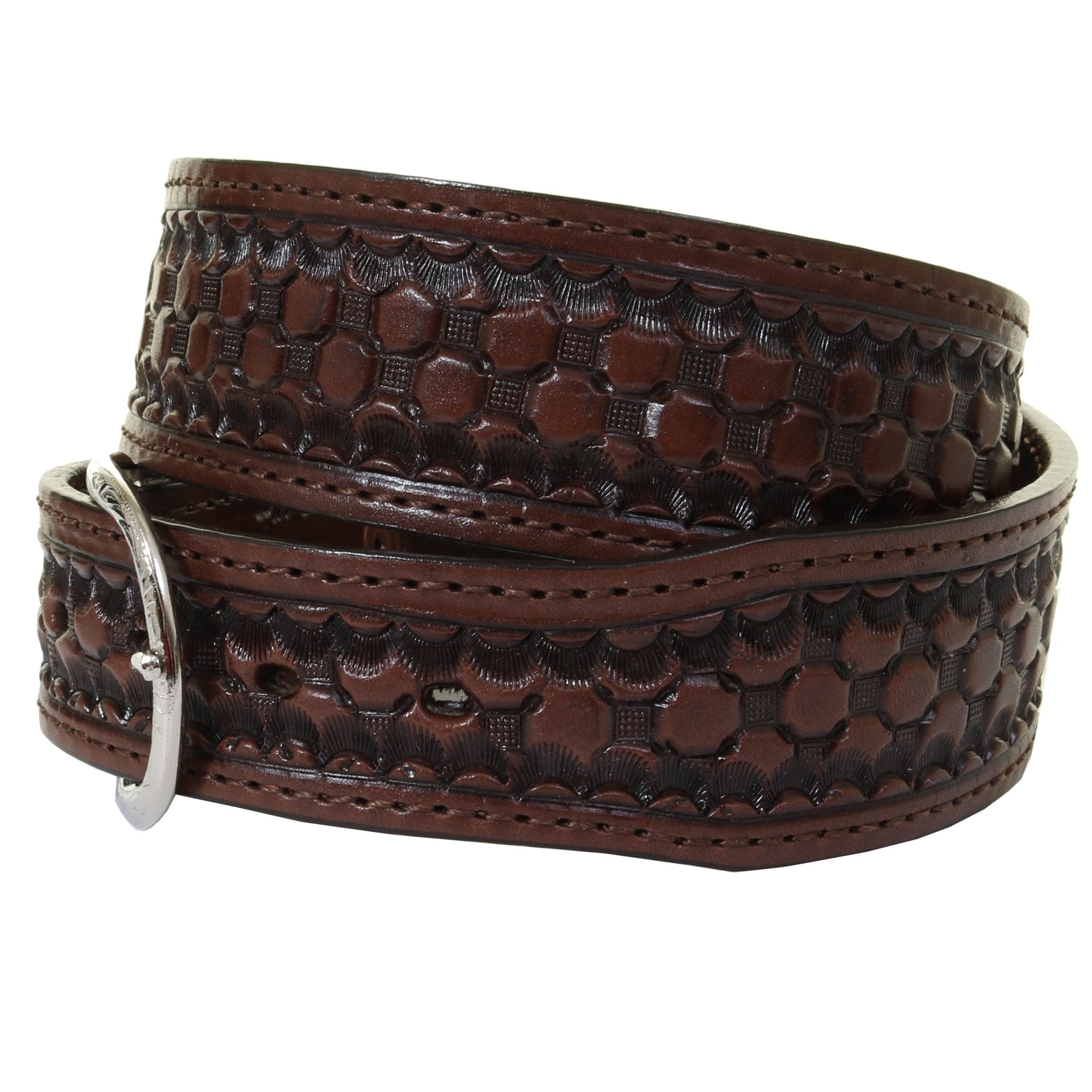 B1167 - Brown Honey Comb Tooled Belt - Double J Saddlery