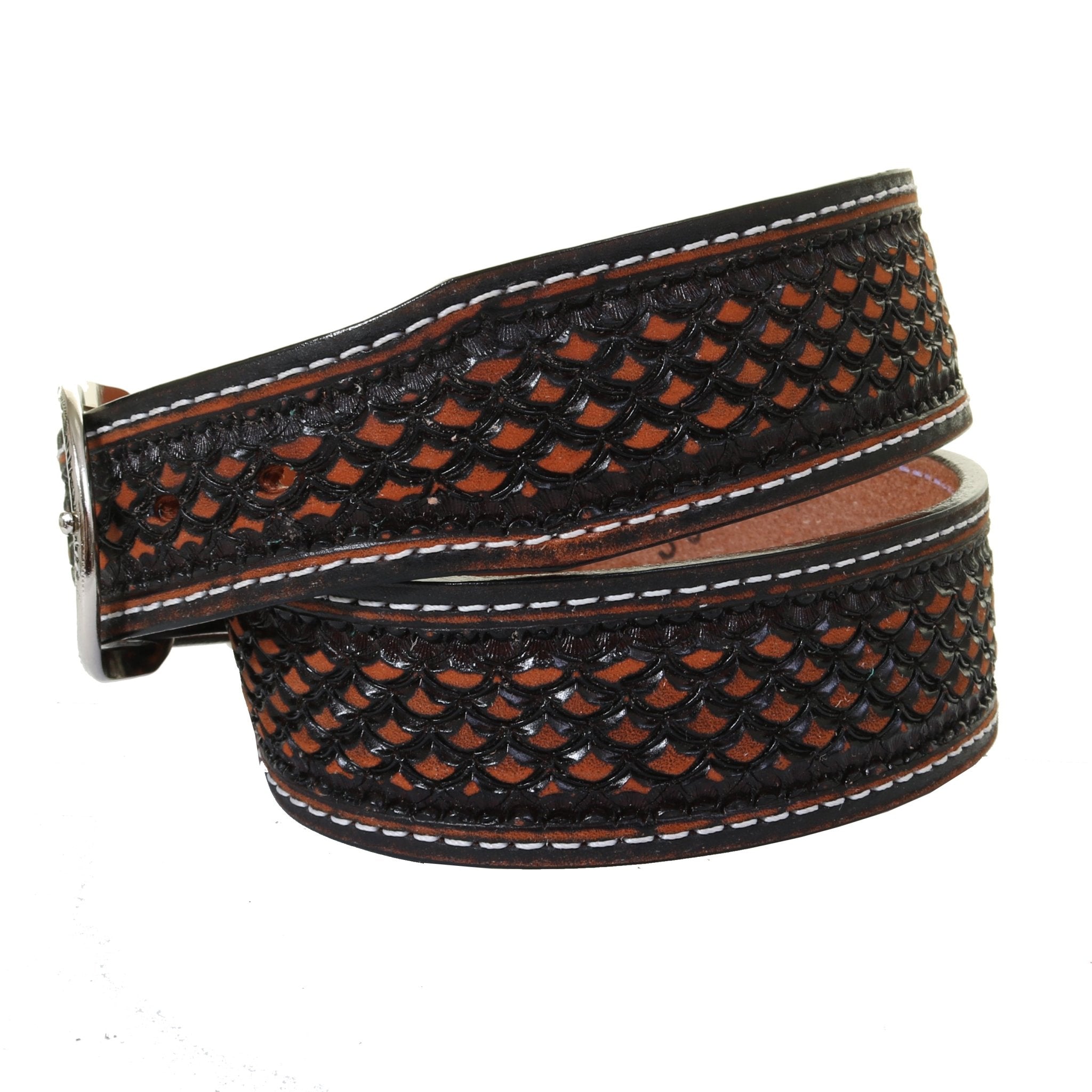B1168 - Black Vintage Snake Tooled Belt - Double J Saddlery