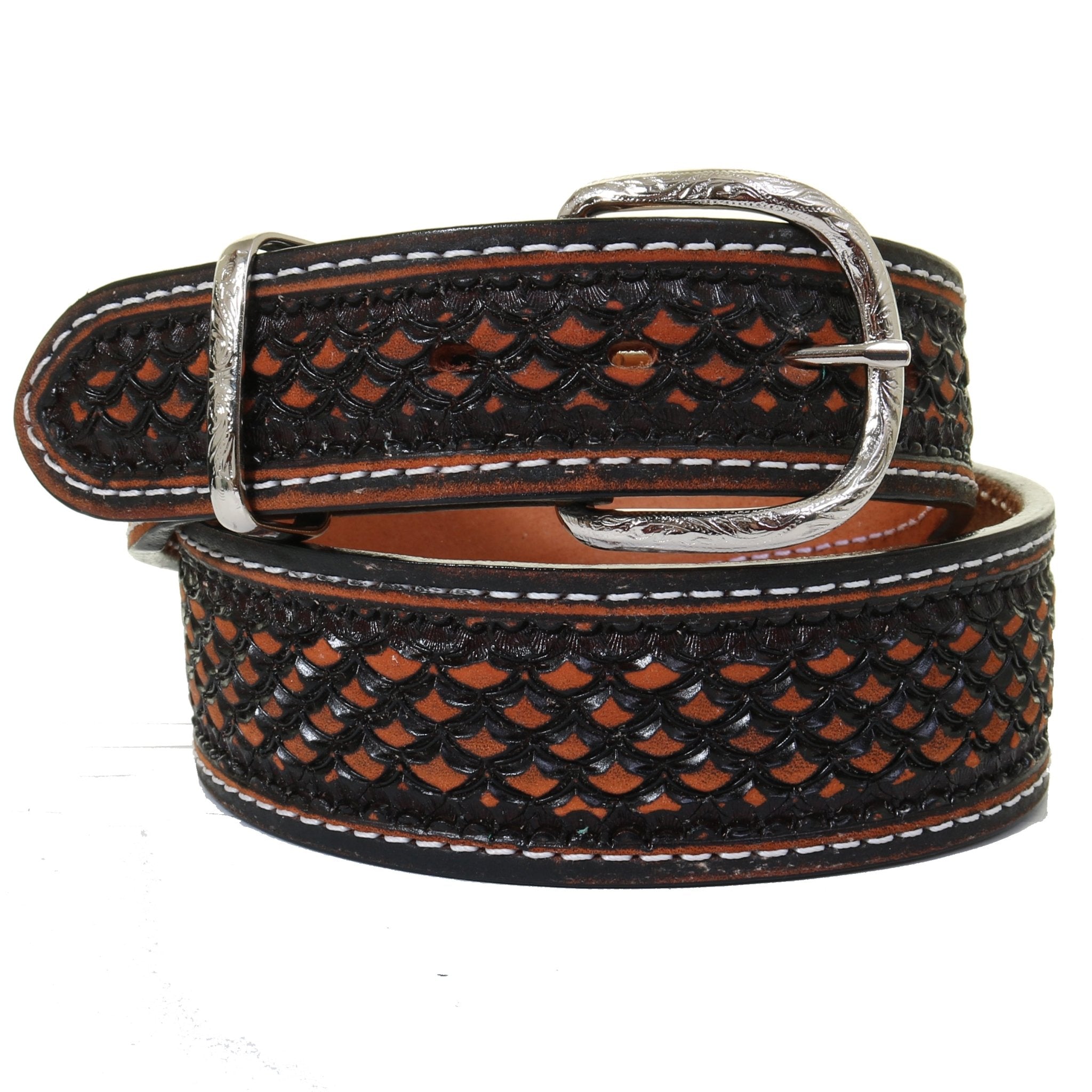 B1168 - Black Vintage Snake Tooled Belt - Double J Saddlery