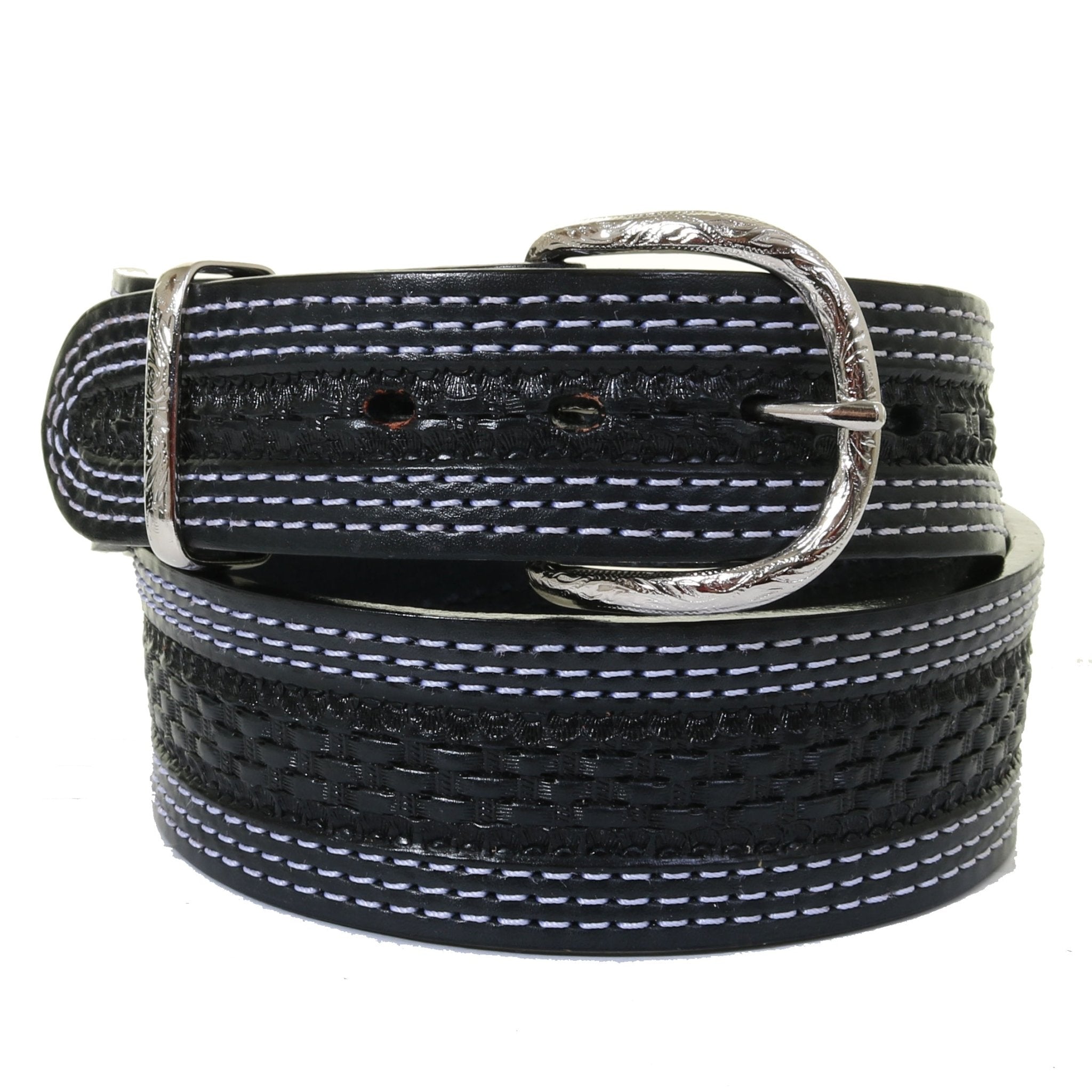 B1169 - Black Basket Weave Tooled Belt - Double J Saddlery