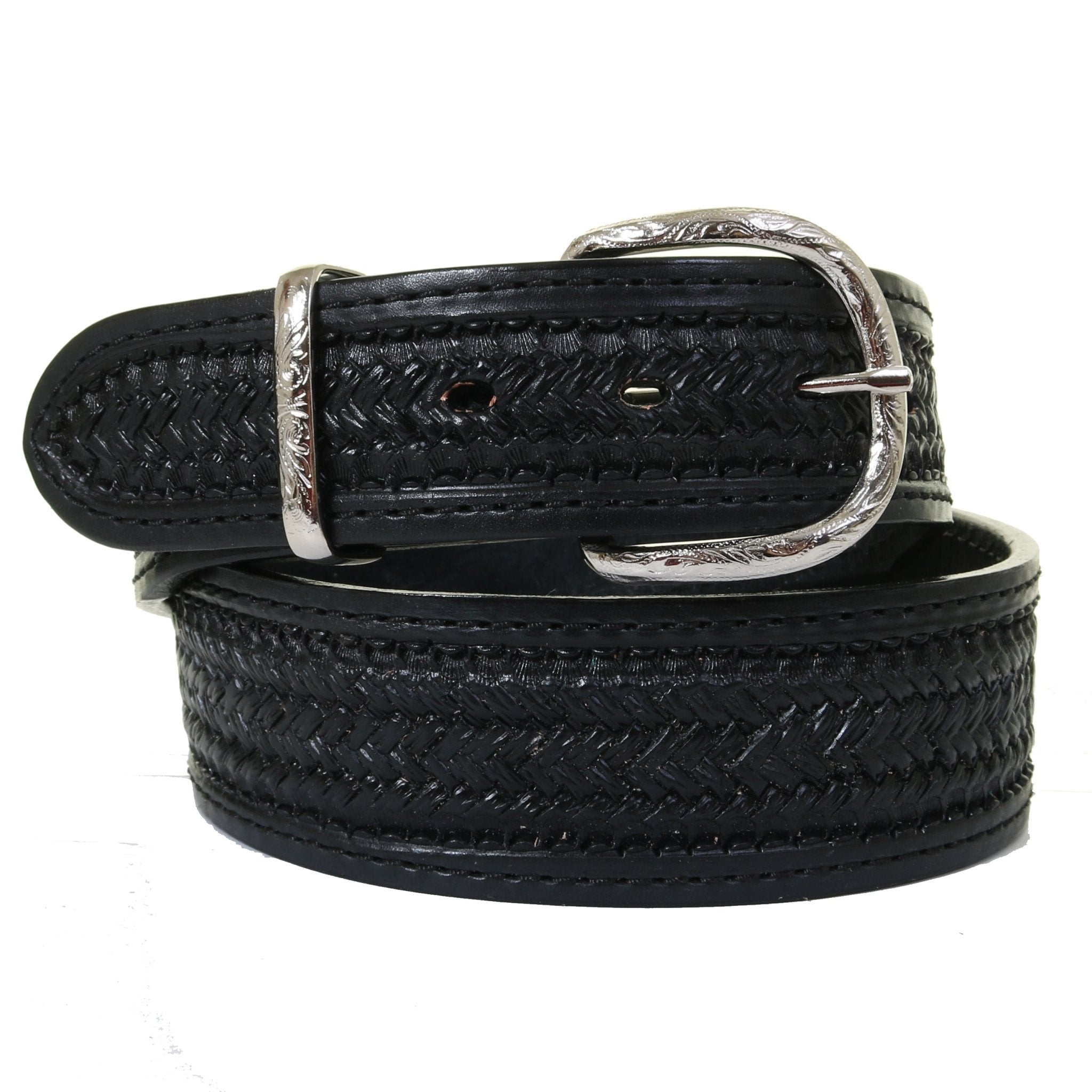 B1170 - Black Wicker Tooled Belt - Double J Saddlery