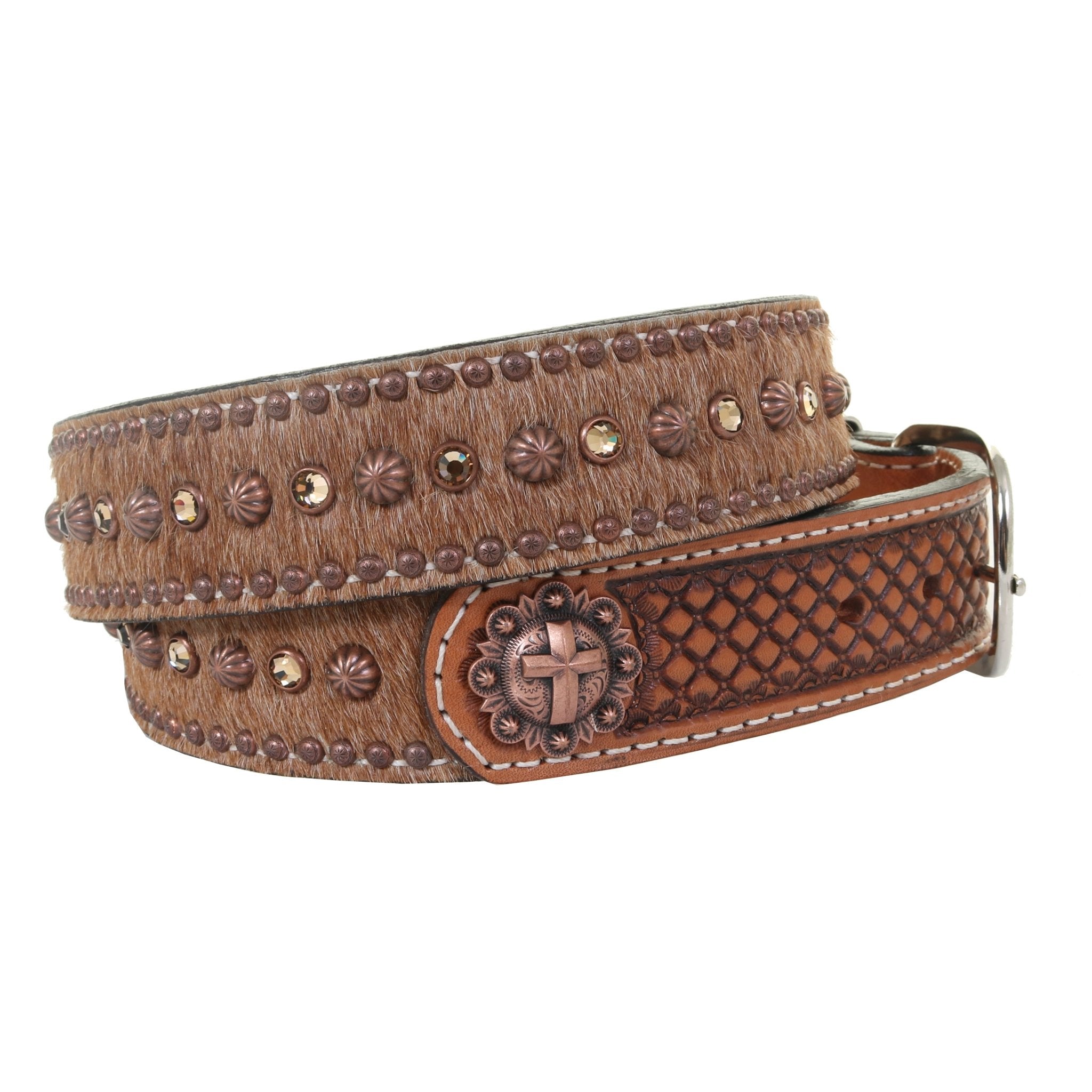 B1189 - Roan Hair Studded and Whip Stitched Belt - Double J Saddlery