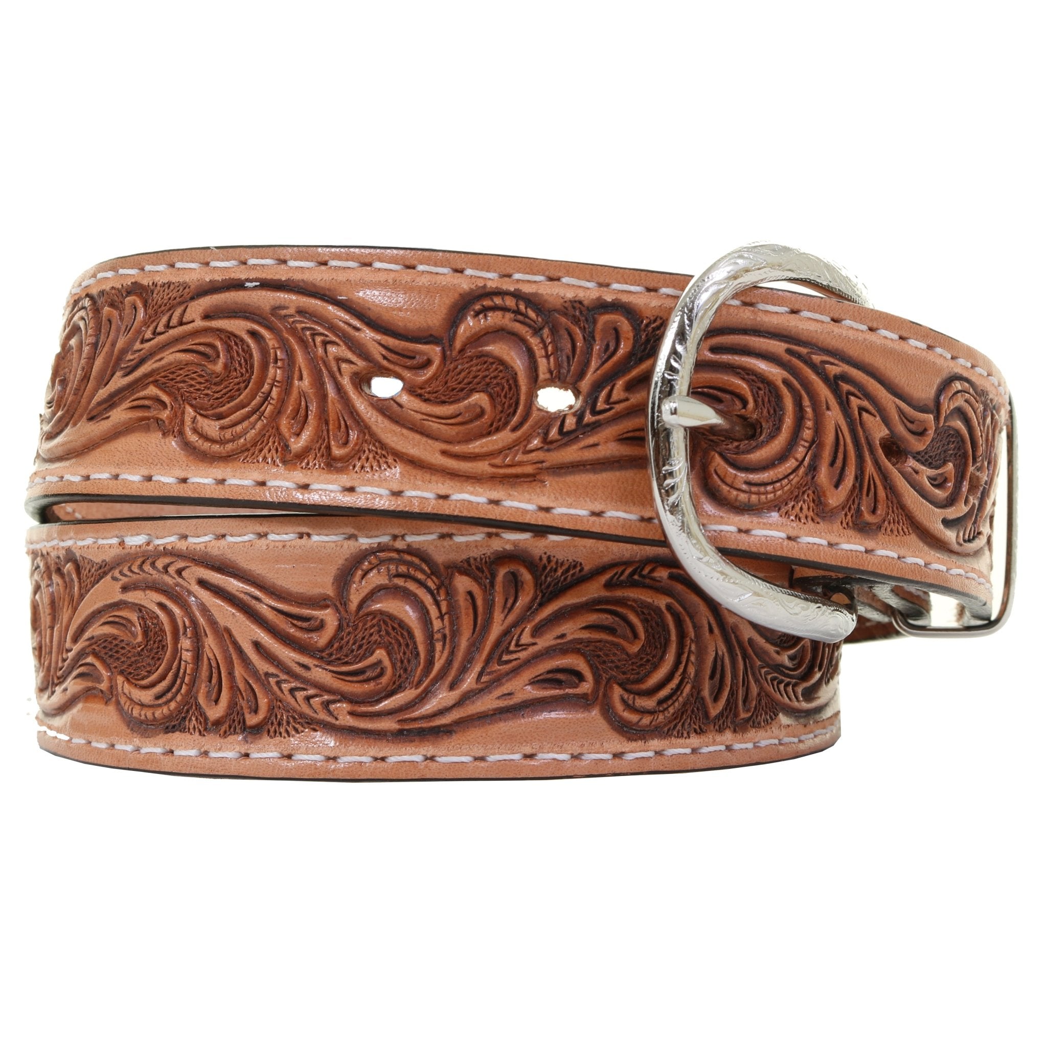 B1192 - Natural Tooled Belt - Double J Saddlery