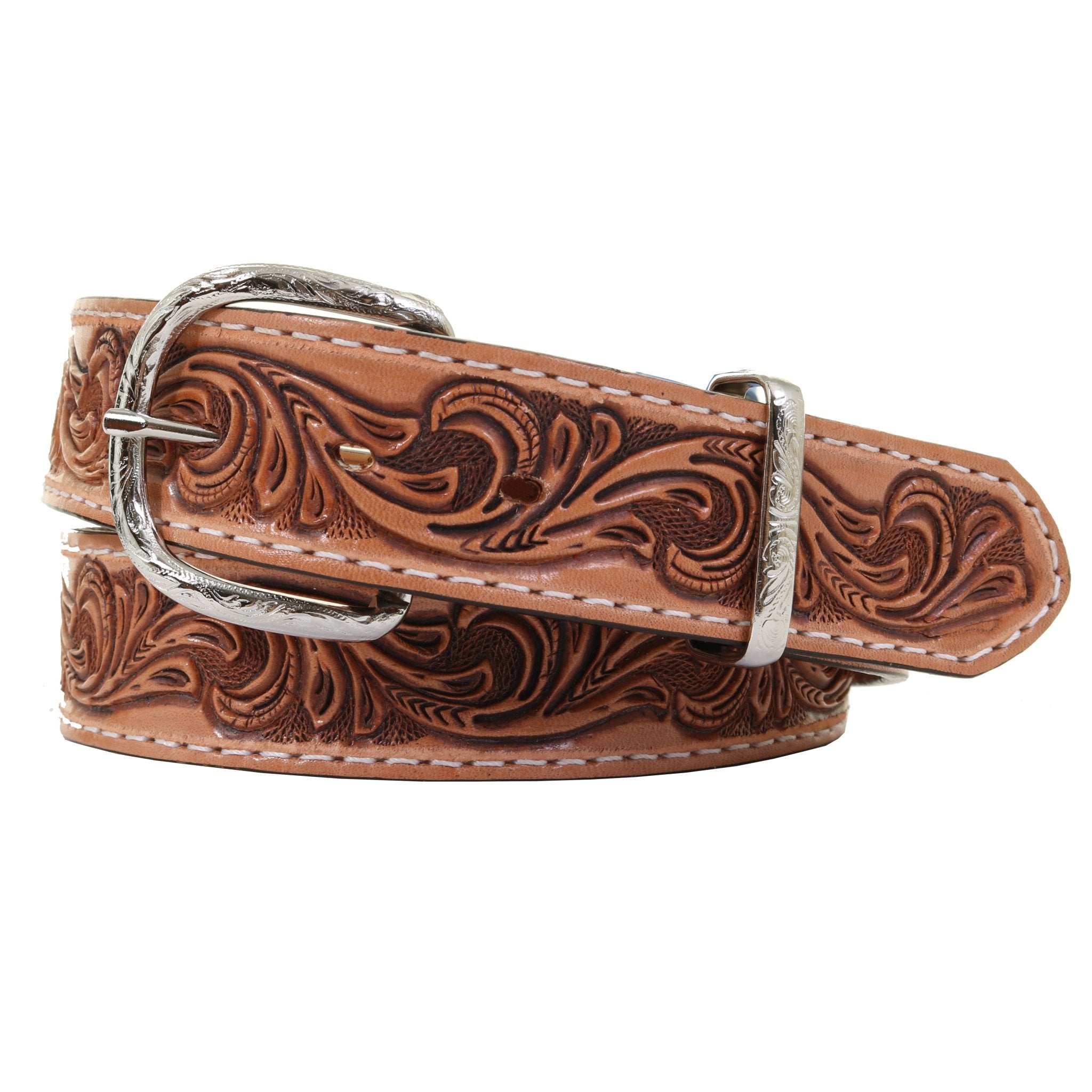B1192 - Natural Tooled Belt - Double J Saddlery