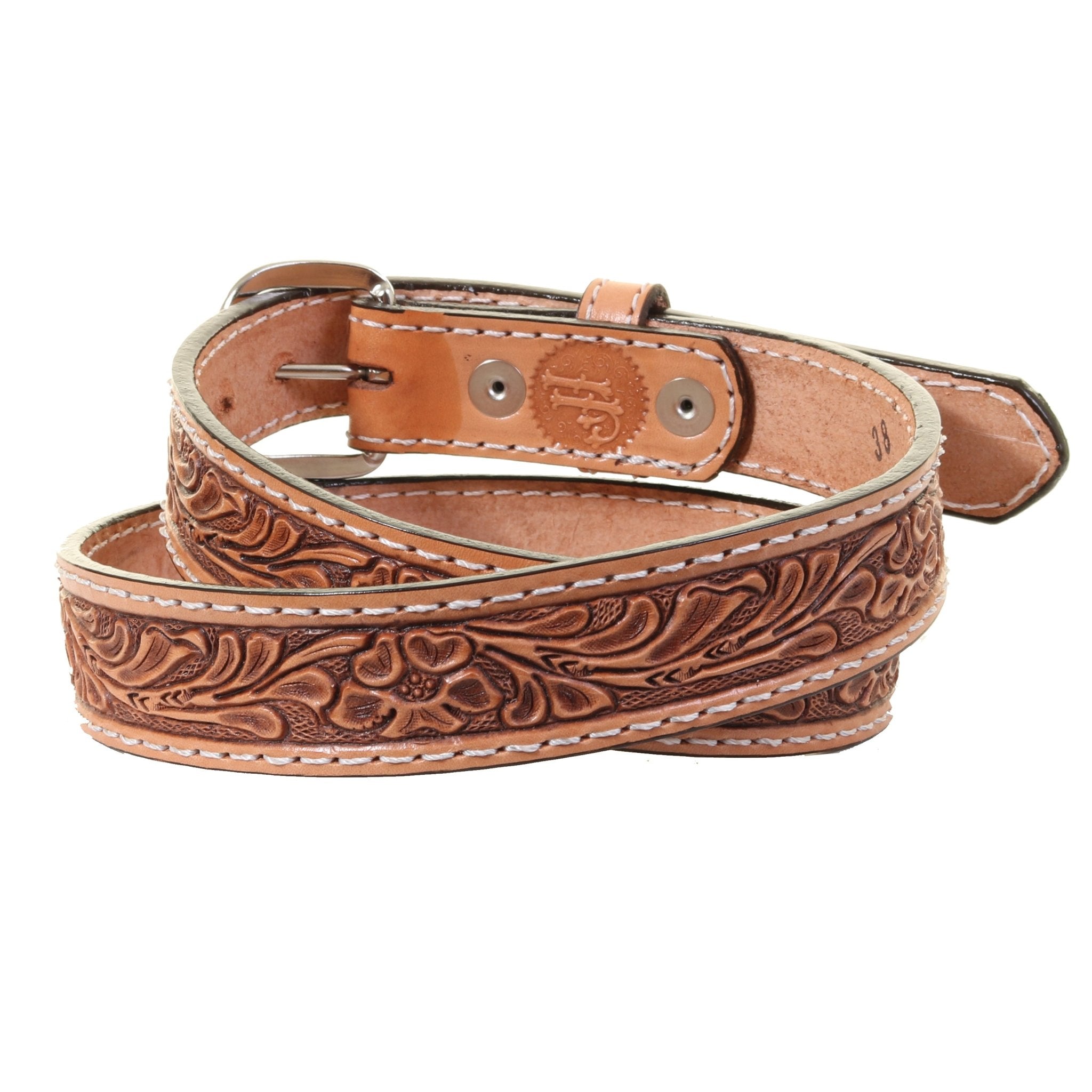 B1212 - Natural Floral Tooled Belt - Double J Saddlery