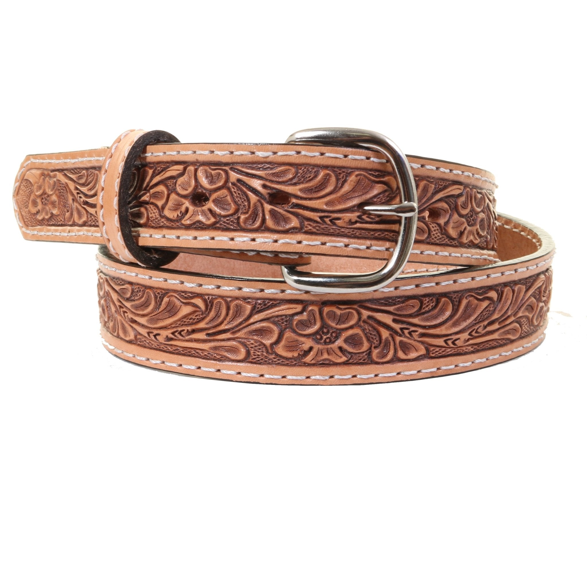 B1212 - Natural Floral Tooled Belt - Double J Saddlery