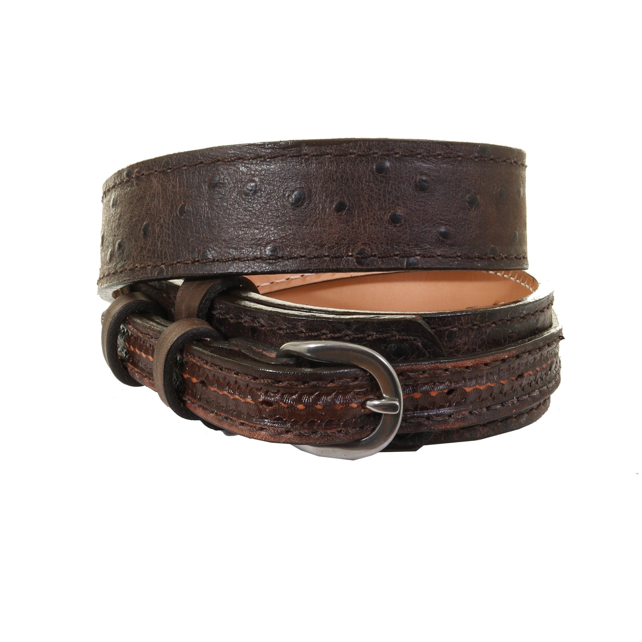 B1213 - Chocolate Vintage Ostrich Ranger Belt - Double J Saddlery