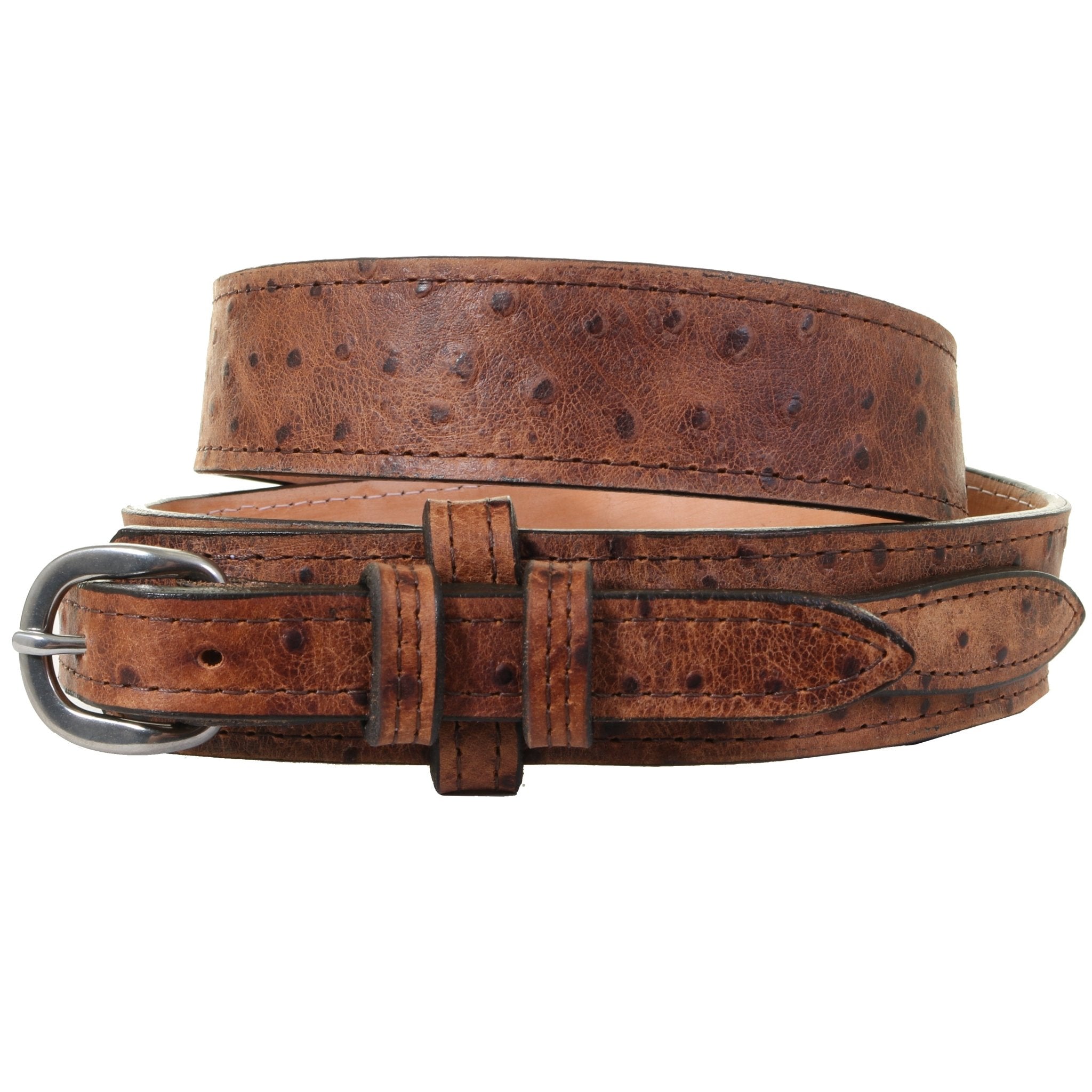 B1213A - Cognac Ostrich Ranger Belt - Double J Saddlery