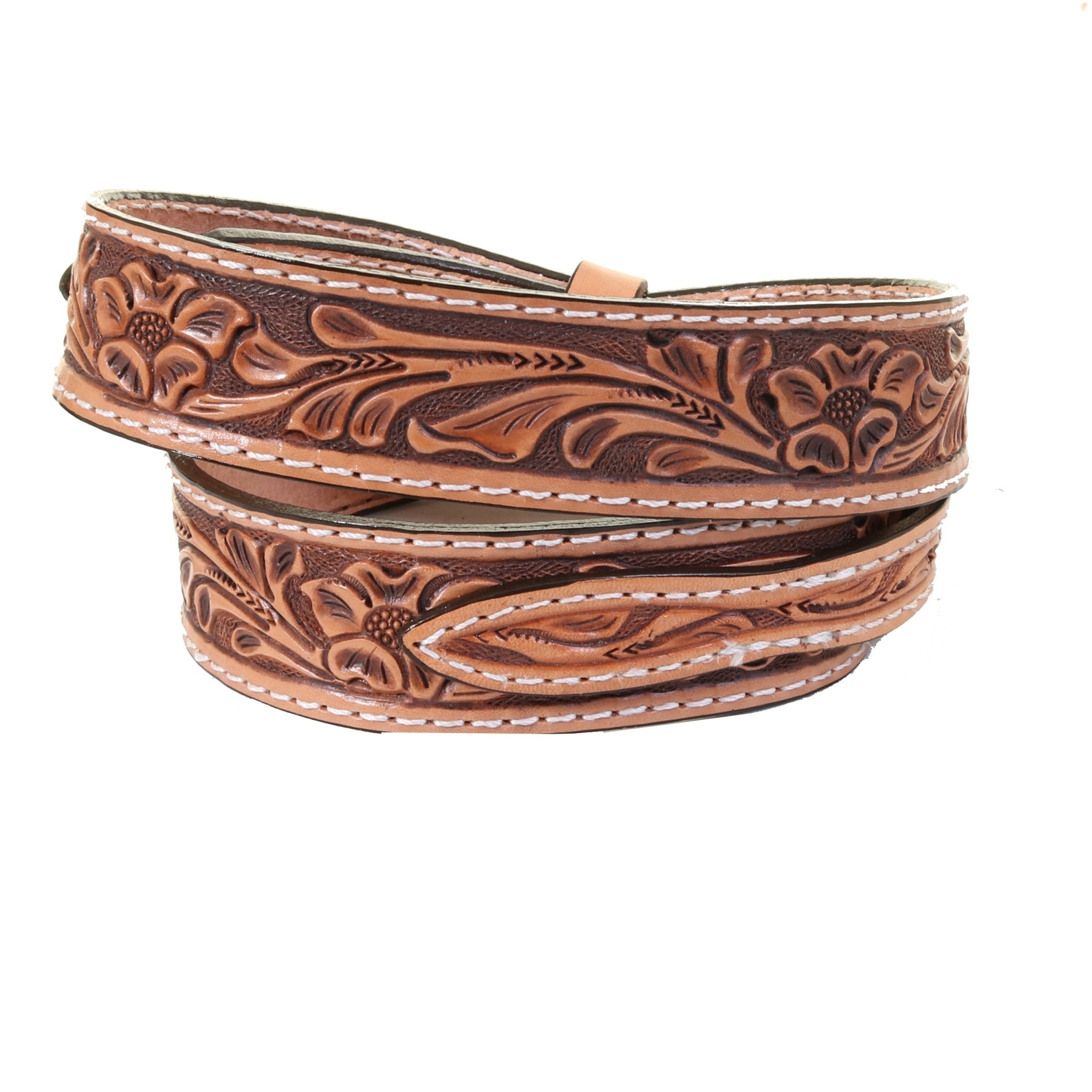 B1215 - Natural Floral Tooled Ranger Belt - Double J Saddlery