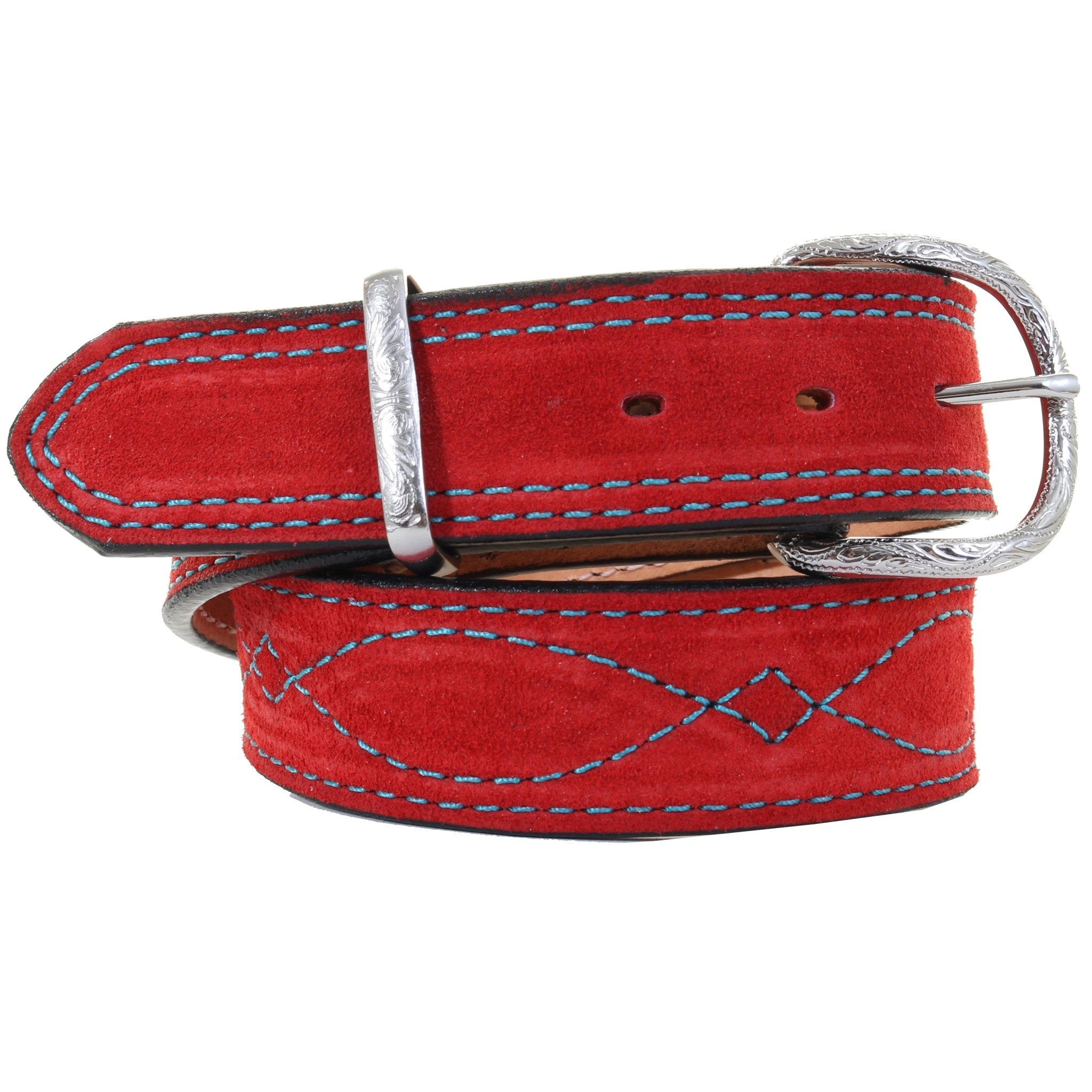 B1217A - Red Suede Belt - Double J Saddlery