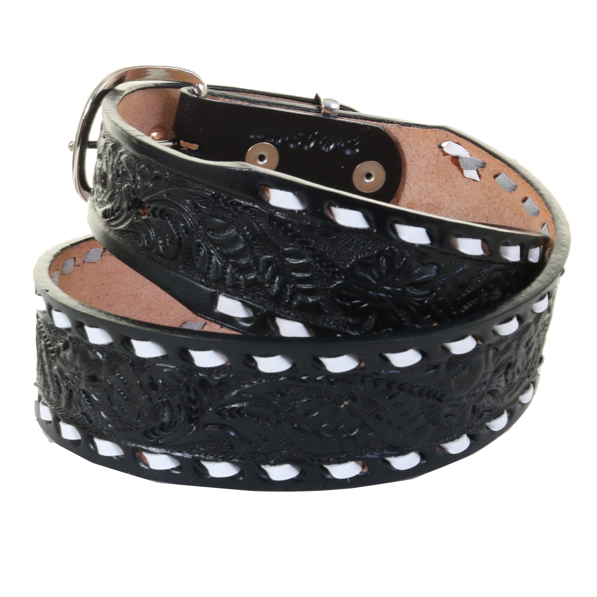 B125C - Black Floral Tooled Belt - Double J Saddlery