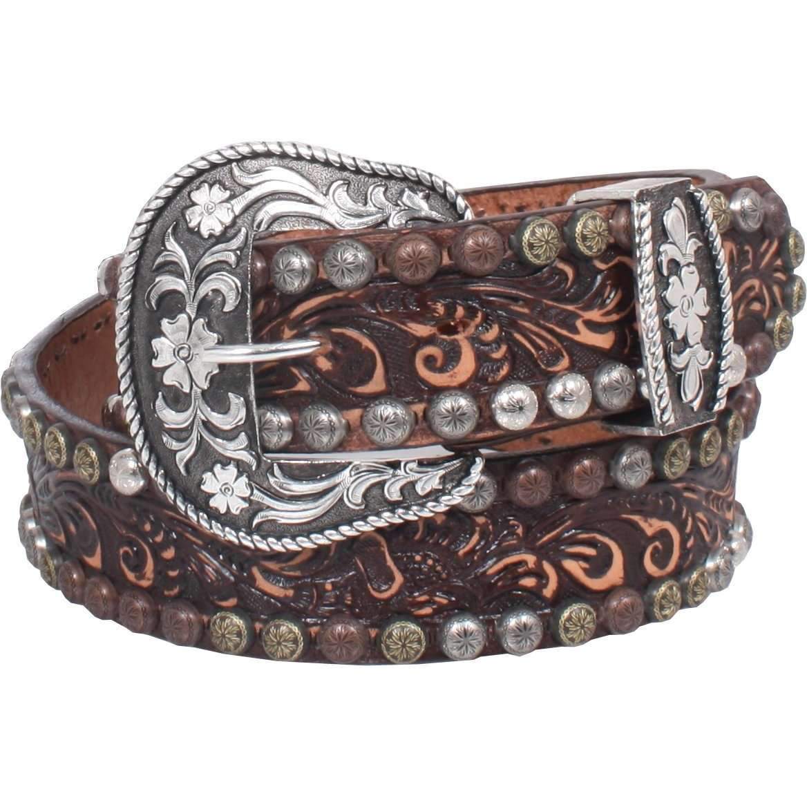 B758 - Brown Vintage Tooled Belt - Double J Saddlery