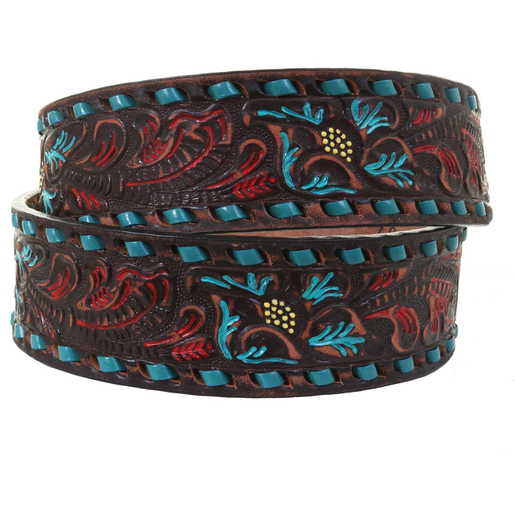 B932 - FAST SHIP Brown Vintage Floral Tooled Belt - Double J Saddlery