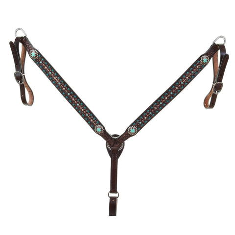 BC1025A - Brown Vintage Studded Breast Collar - Double J Saddlery