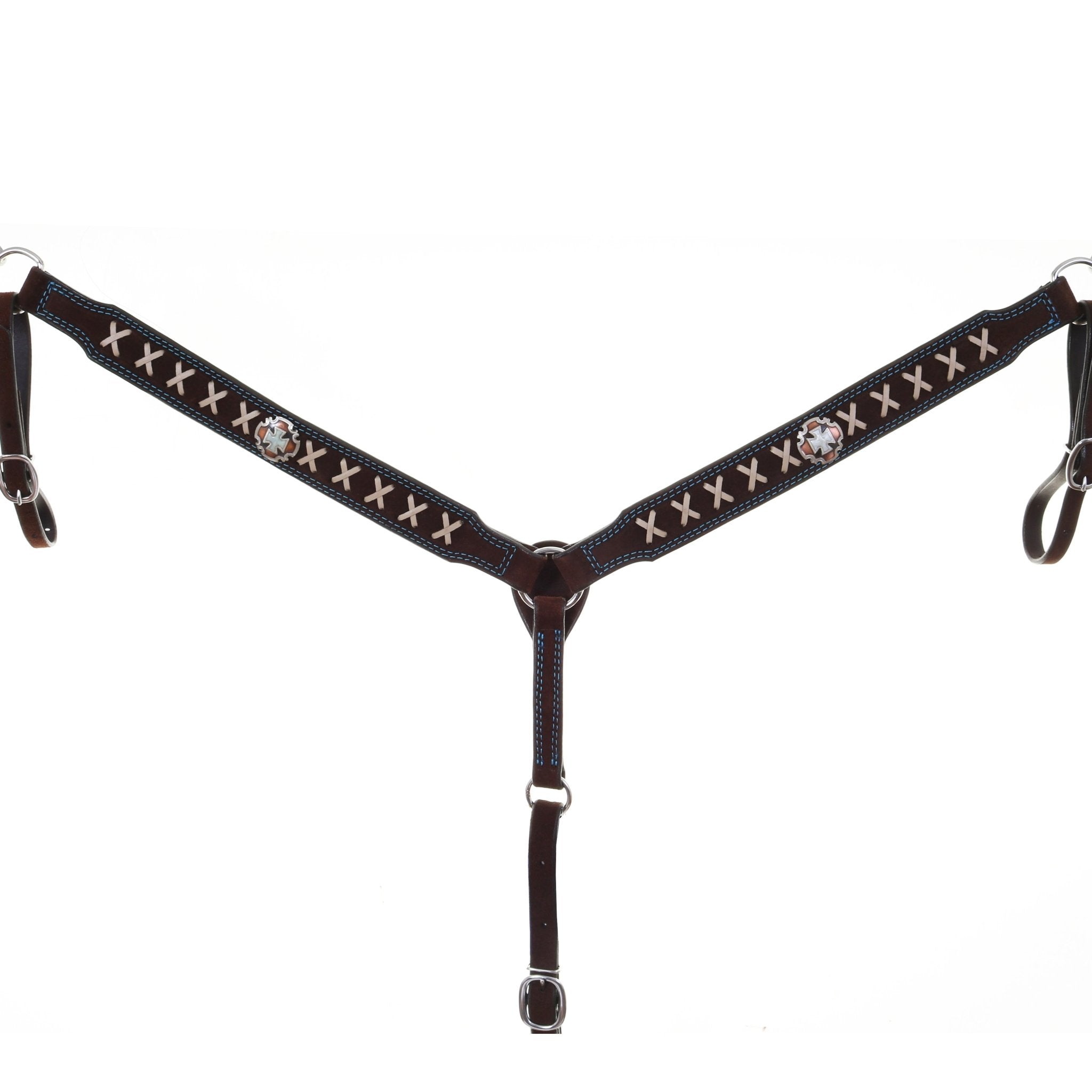 BC1048C - Brown X Design Breast Collar w/ Concho - Double J Saddlery
