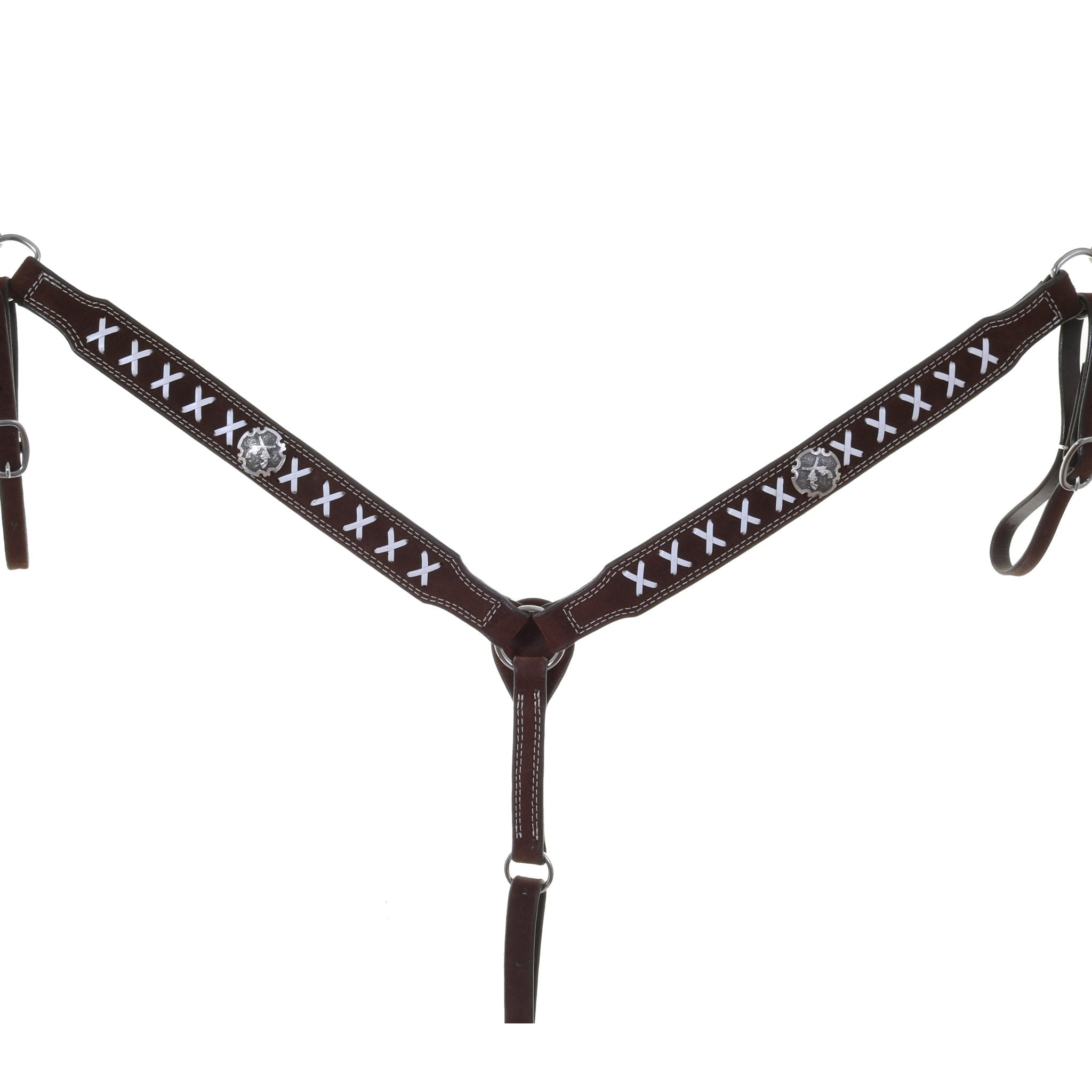 BC1049C - Brown X Design Breast Collar w/ Concho - Double J Saddlery