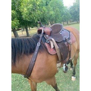 BC1122 - Brown Vintage Tooled Breast Collar - Double J Saddlery