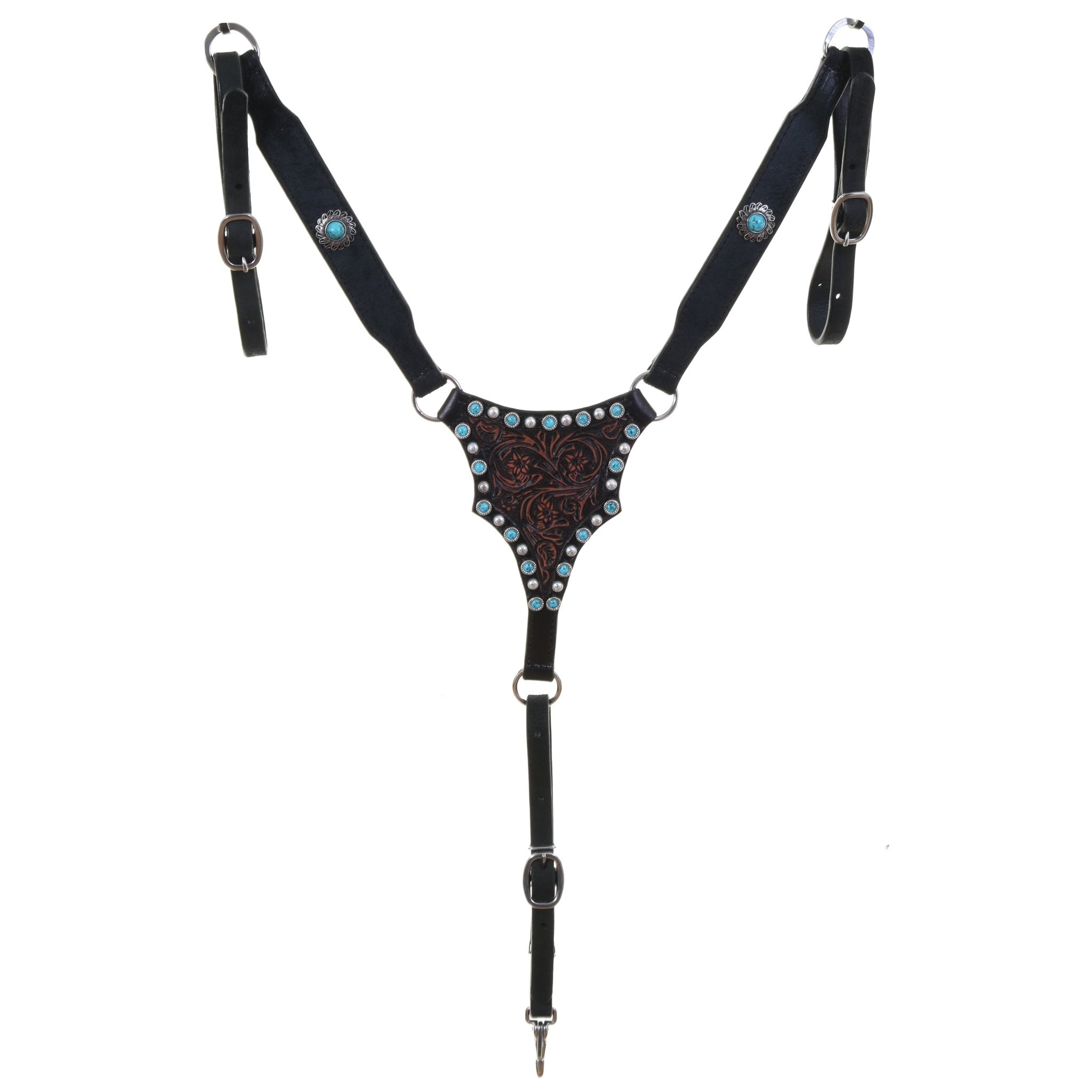 BC1145 - Black Roughout Leather with Vintage Center Breast Collar - Double J Saddlery