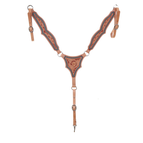 BC1157 - Natural Leather Texas Whirlwind Tooled Breast Collar - Double J Saddlery