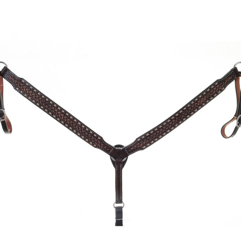 BC863B - Brown Vintage Tooled Breast Collar - Double J Saddlery