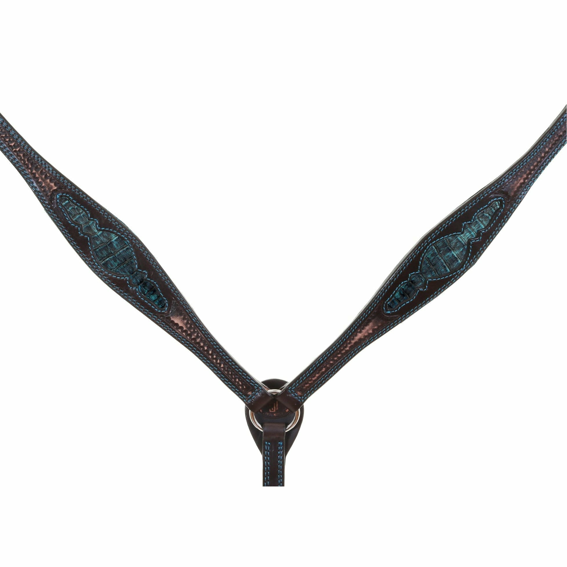 BC924 - Brown Vintage Gator Inlay Breast Collar - Double J Saddlery