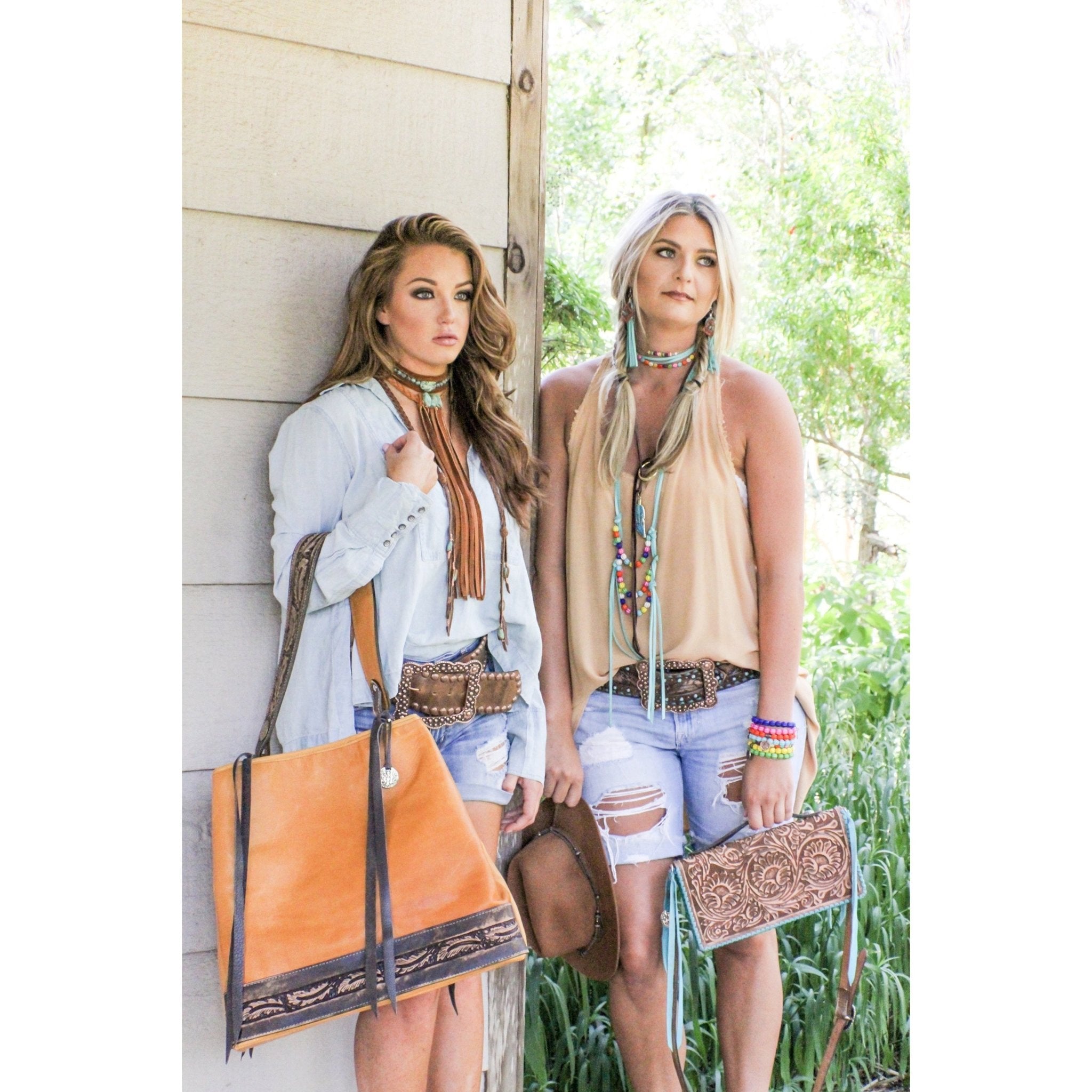 BT144 - Buckskin Feather Tooled Big Tote - Double J Saddlery