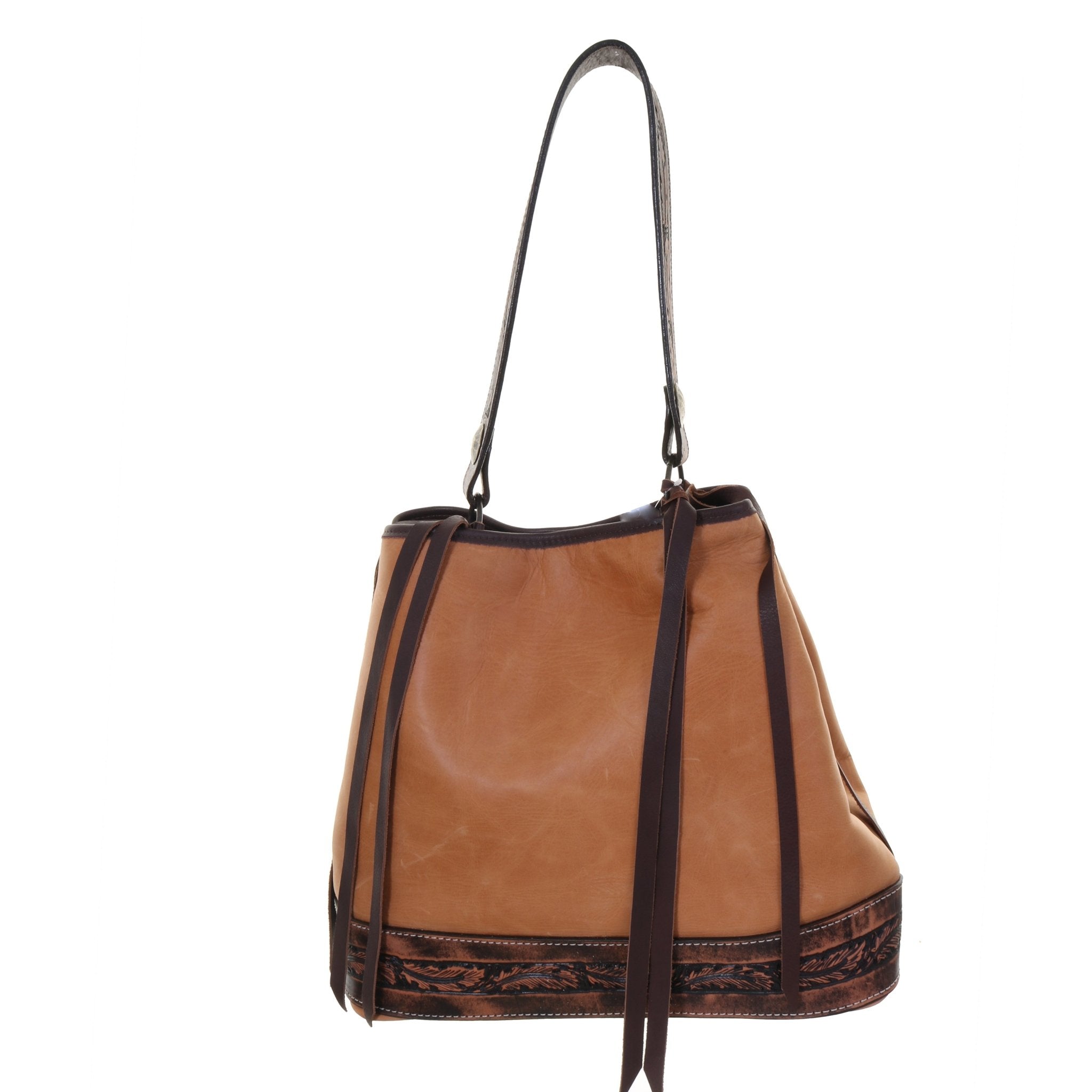 BT144 - Buckskin Feather Tooled Big Tote - Double J Saddlery