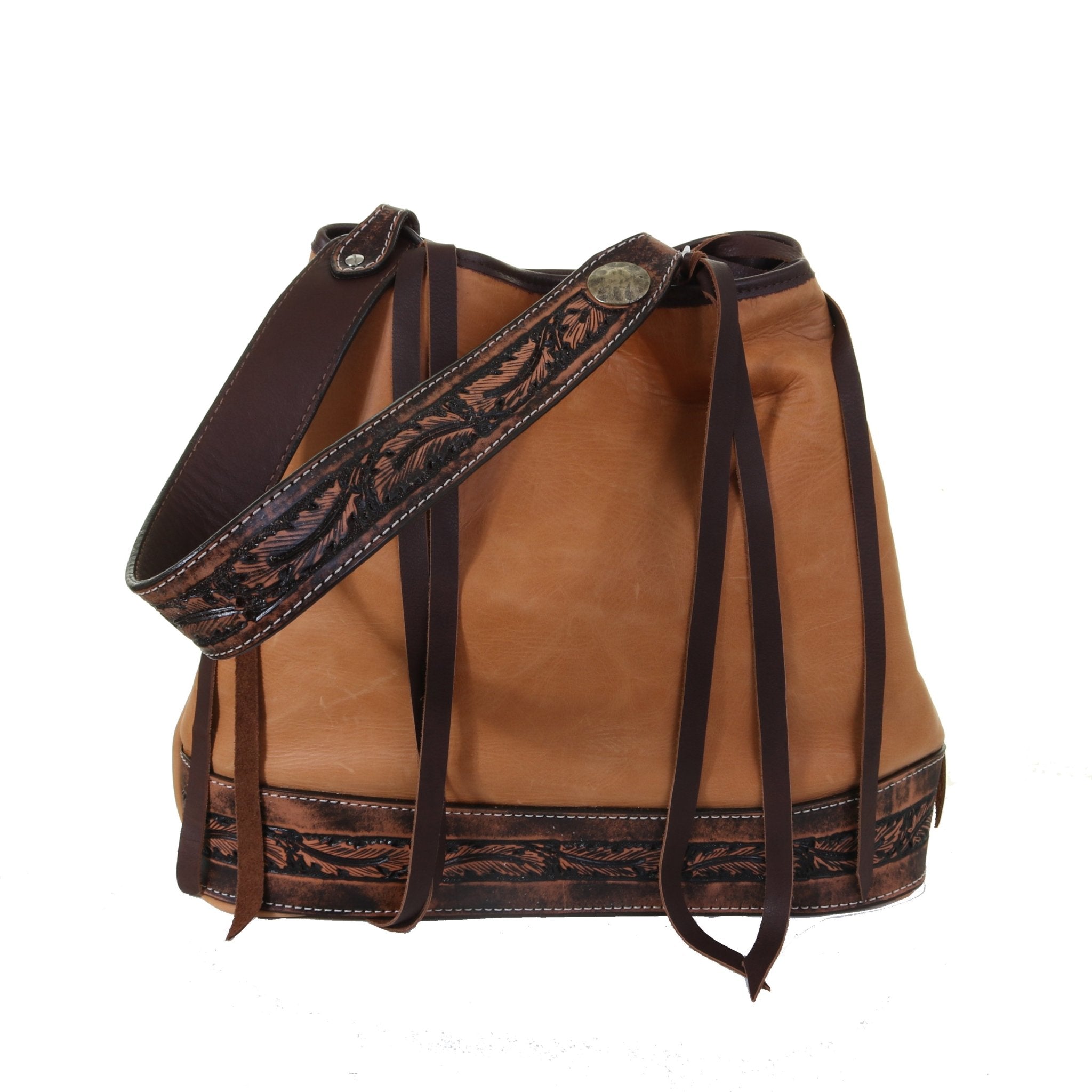BT144 - Buckskin Feather Tooled Big Tote - Double J Saddlery