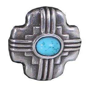 C1612 - Antique Silver Cross with Turquoise Stone - Double J Saddlery