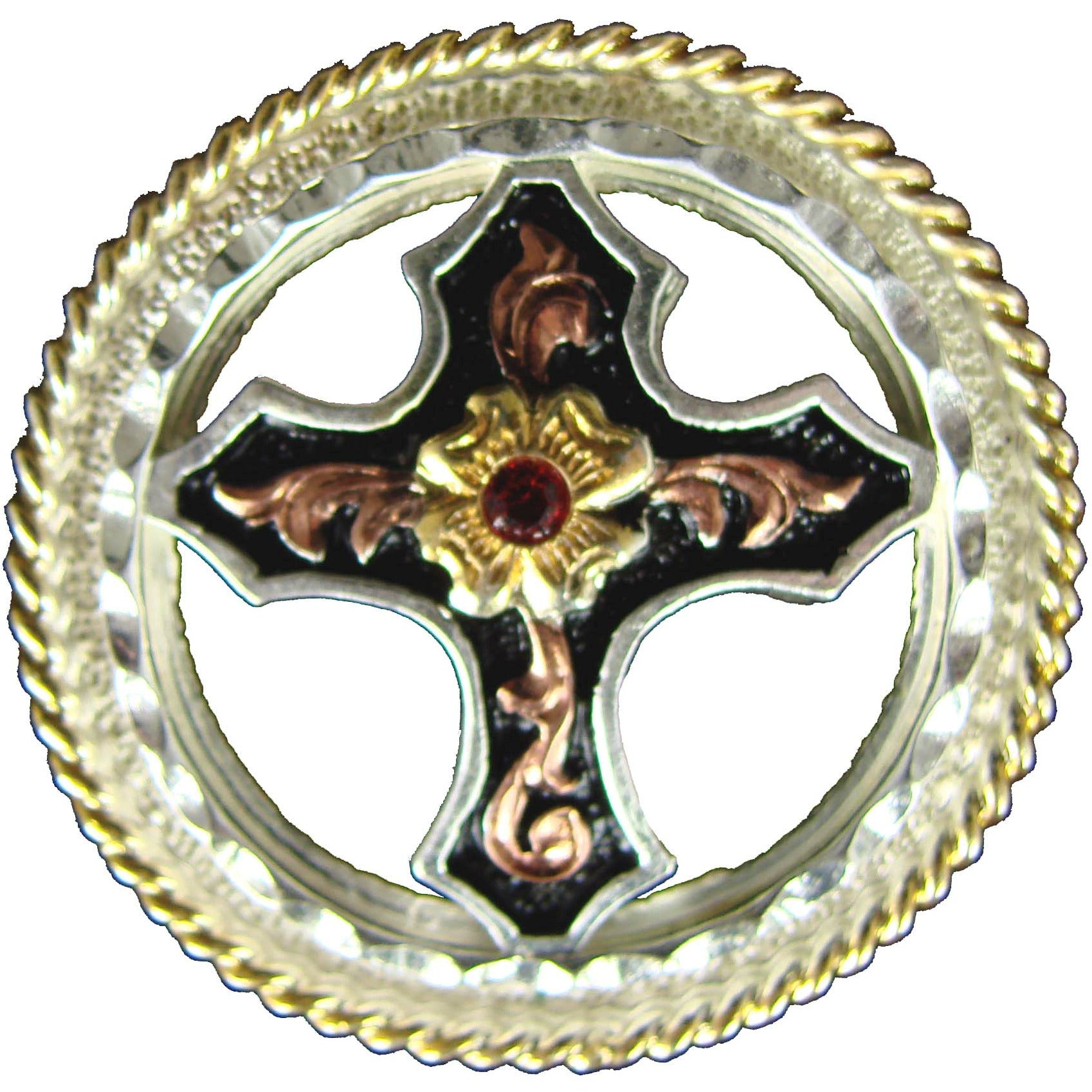 C364 - Red Stone Filigree Cross Concho - Double J Saddlery