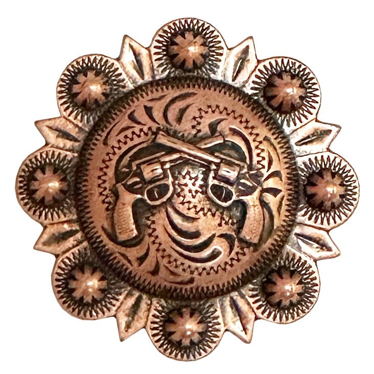 C961 - 1 1/2" Antique Copper Berry Concho with Cross Pistols - Double J Saddlery