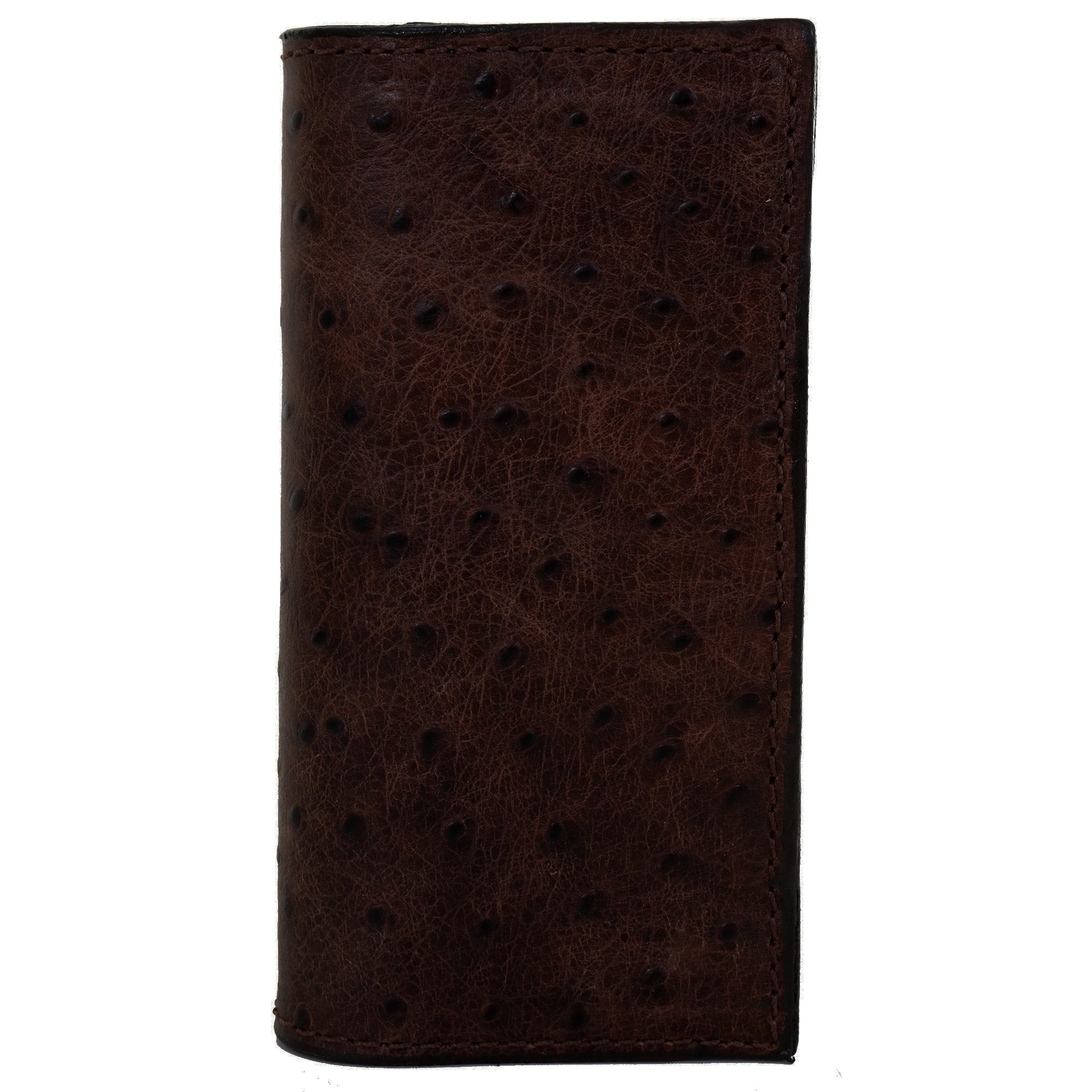 CB43 - Brown Distressed Ostrich Print Checkbook Wallet - Double J Saddlery